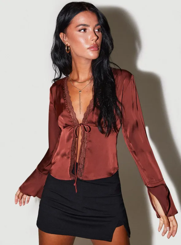 Hunton Long Sleeve Top Brown sold by Princess Polly