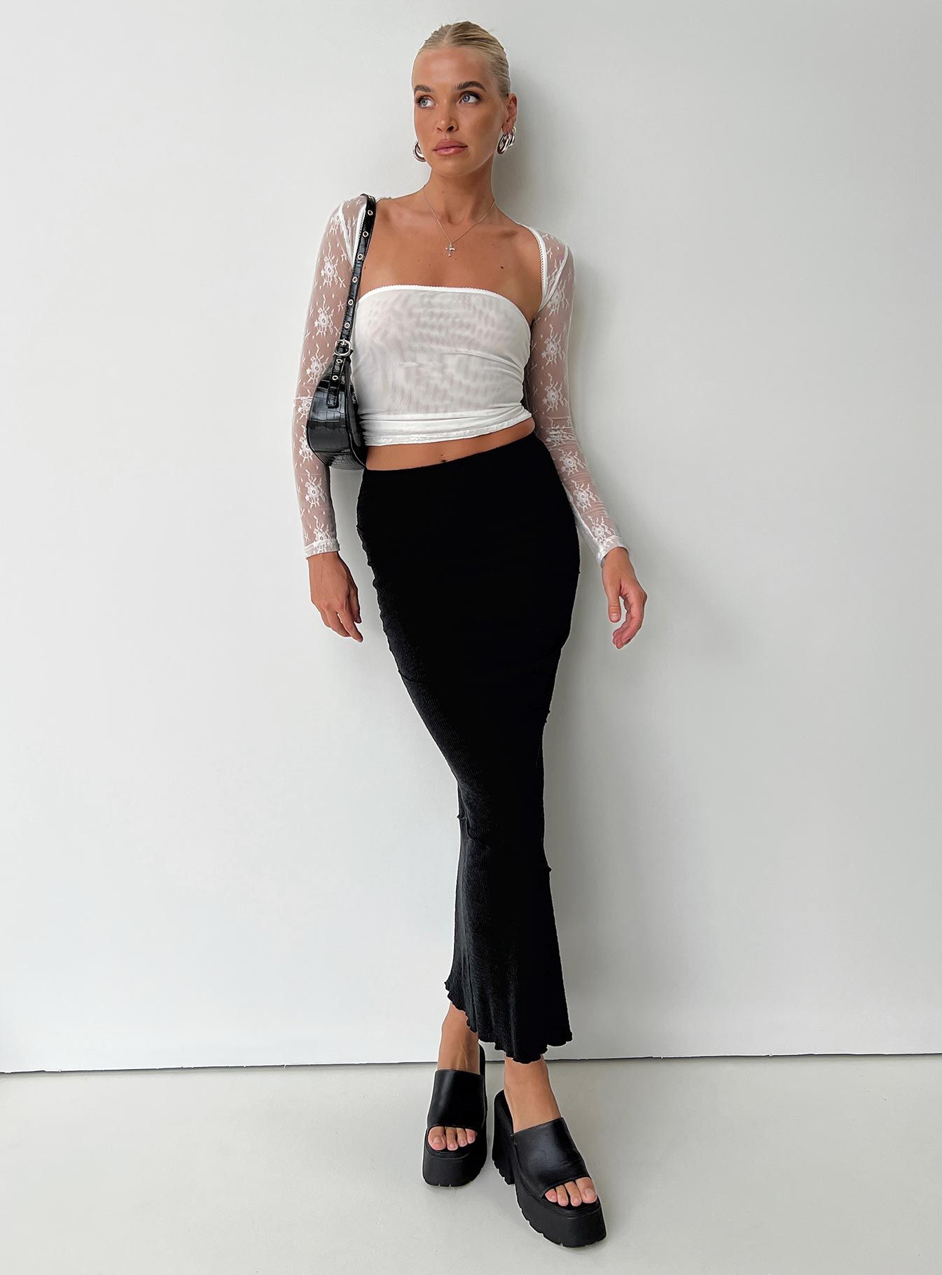 Oscar Maxi Skirt Black Tall sold by Princess Polly