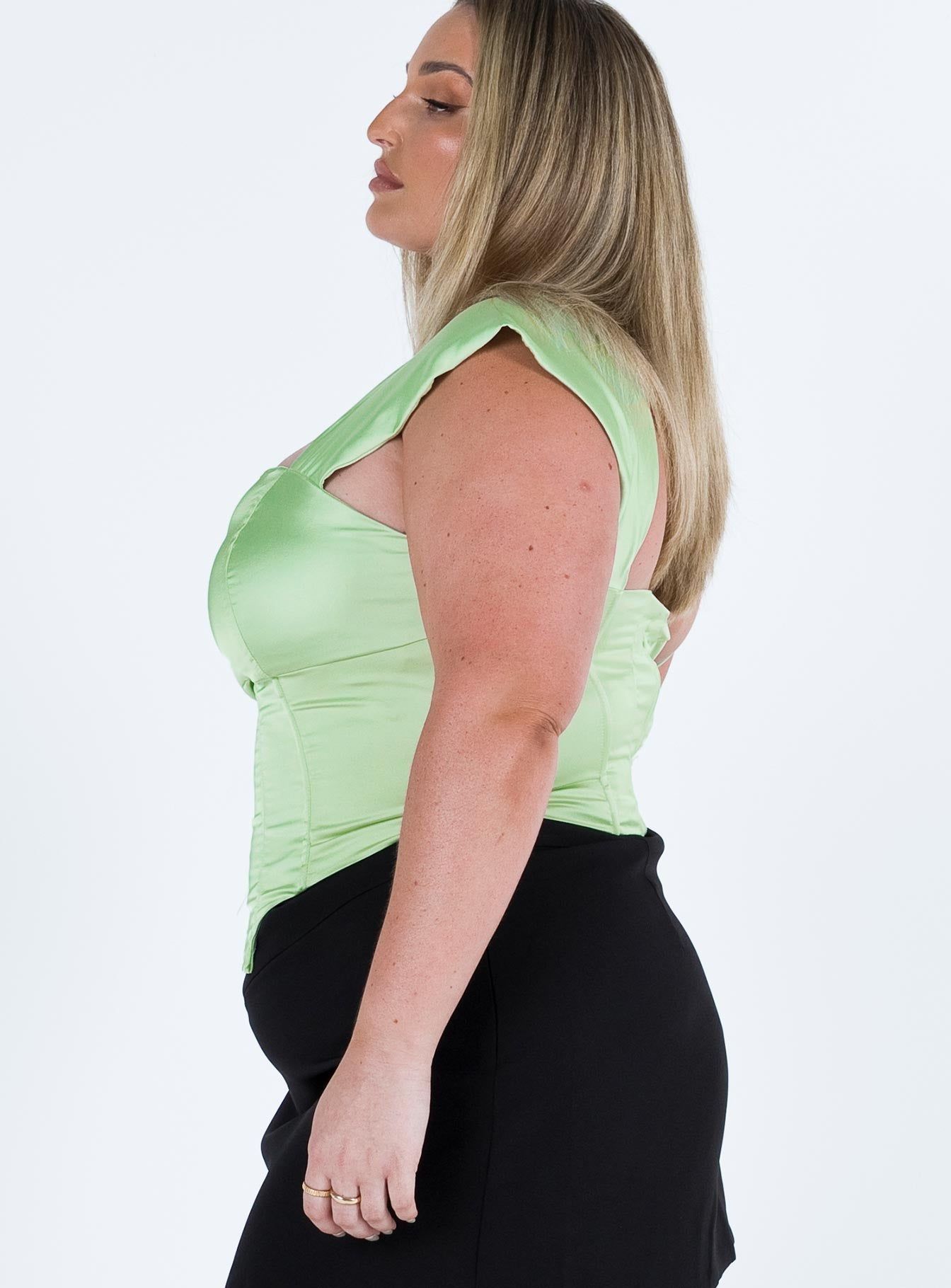 Cornell Satin Corset Top Green Curve sold by Princess Polly product image thumbnail 4