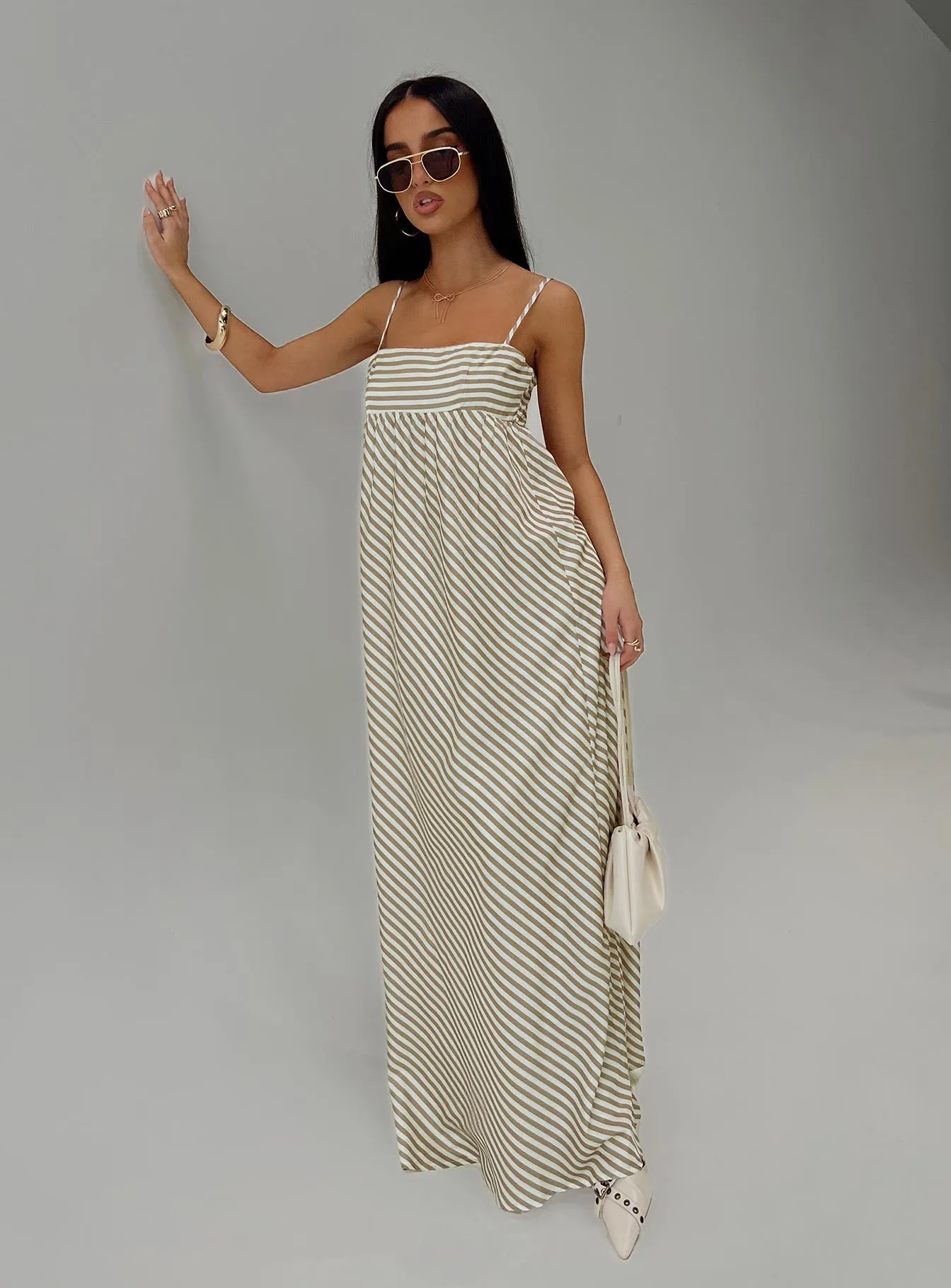 Pansotti Maxi Dress Beige / White Stripe sold by Princess Polly