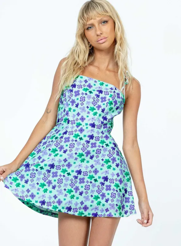 Elissa Mini Dress Green / Purple sold by Princess Polly