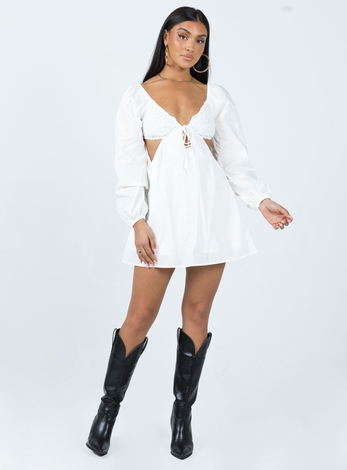 Elizer Long Sleeve Mini Dress White sold by Princess Polly product image thumbnail 3