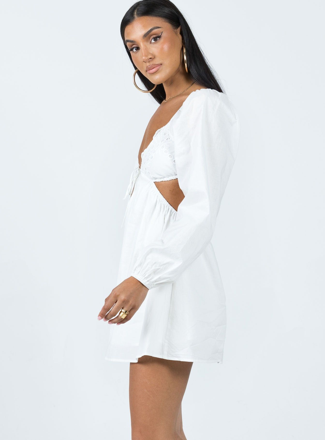 Elizer Long Sleeve Mini Dress White sold by Princess Polly product image thumbnail 4