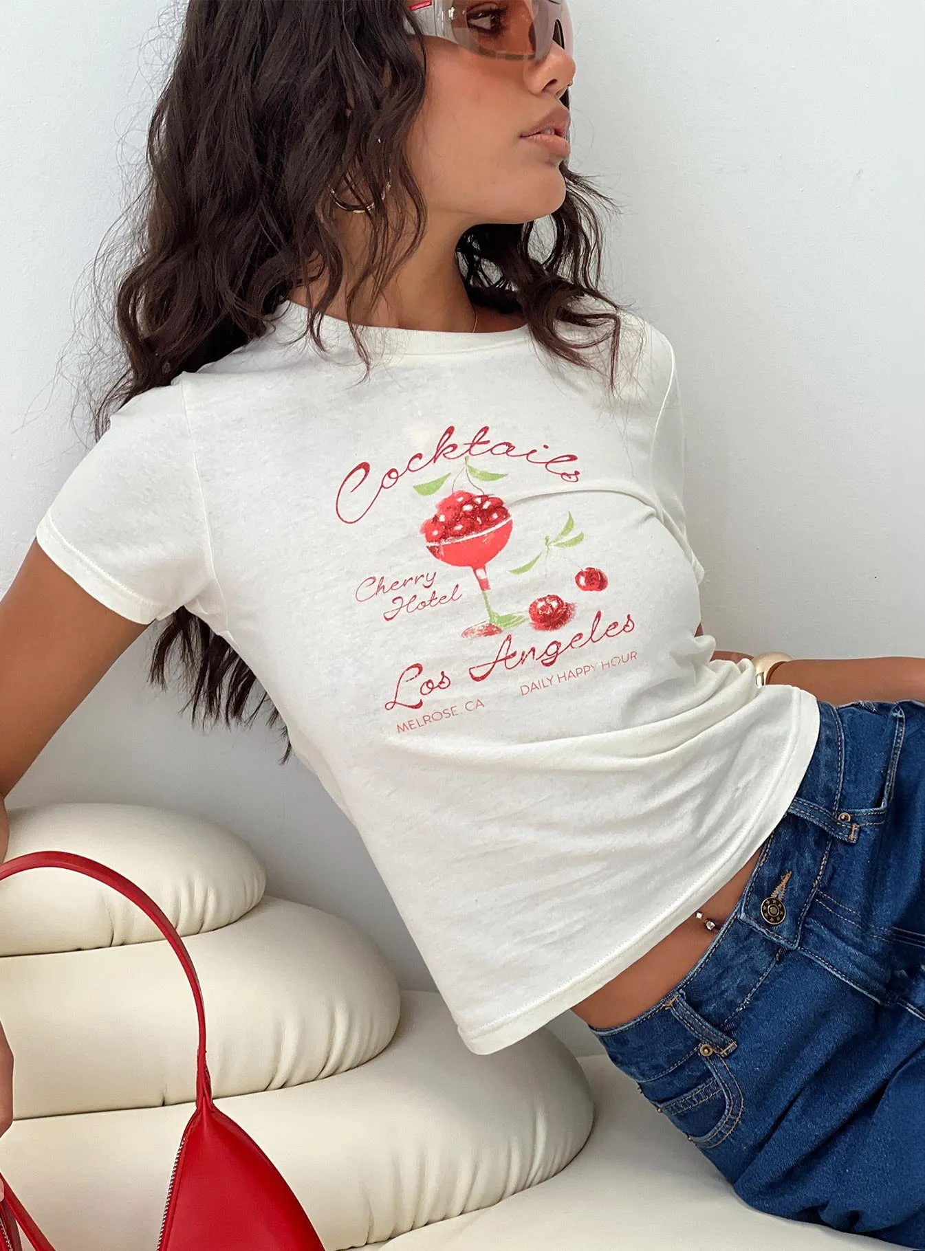 Cherry Cocktails Tee Cream sold by Princess Polly