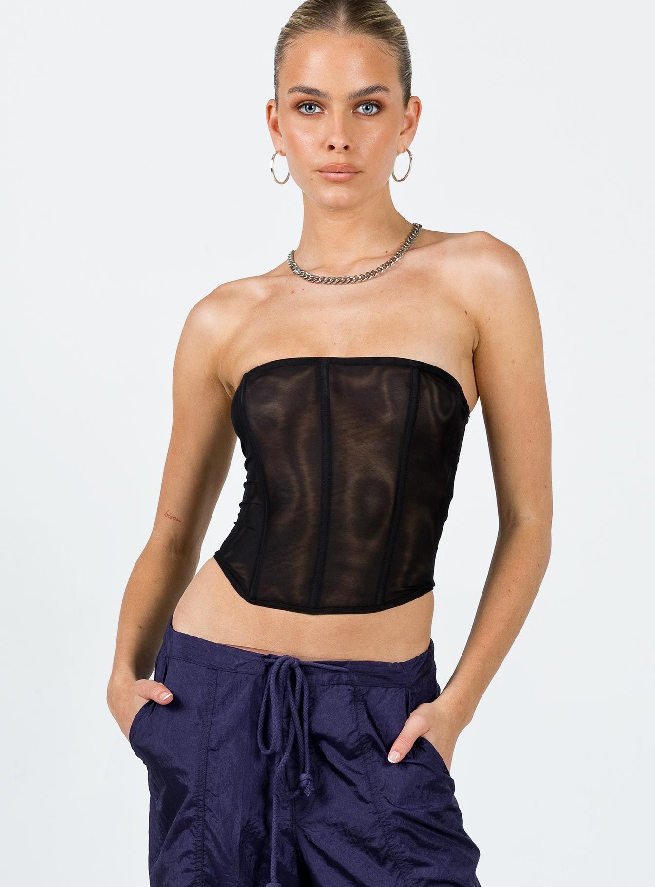 Morso Mesh Corset Top Black sold by Princess Polly