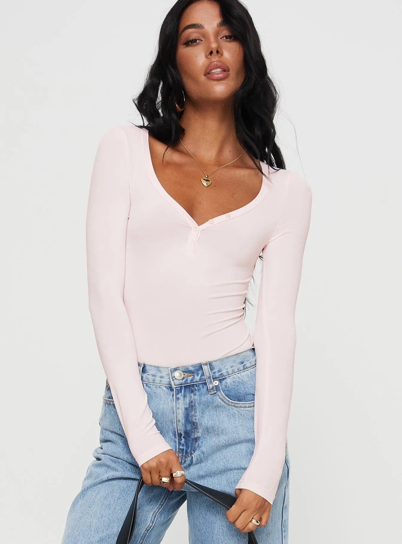 Delgado Long Sleeve Bodysuit Pink sold by Princess Polly