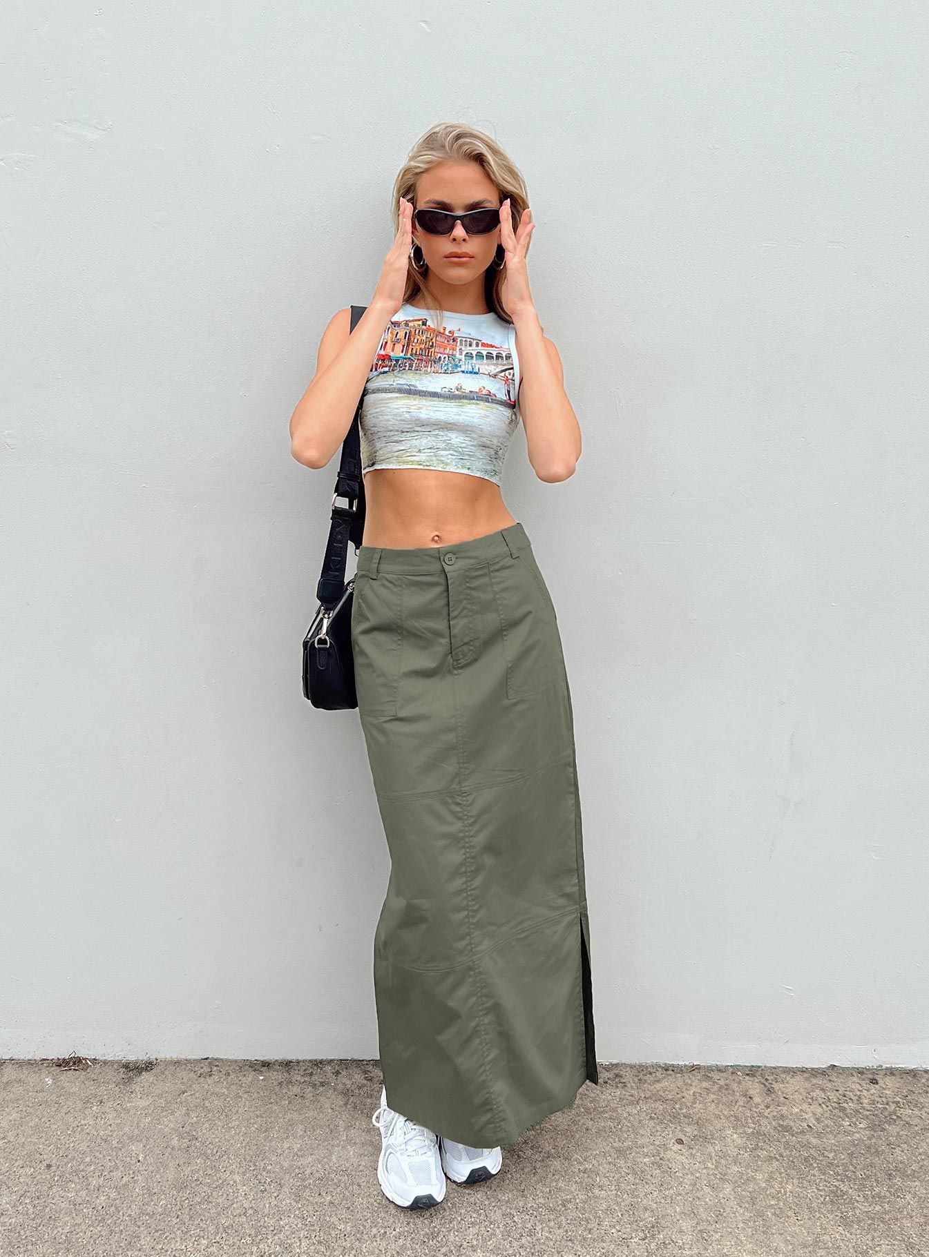Devine Cargo Maxi Skirt Khaki sold by Princess Polly