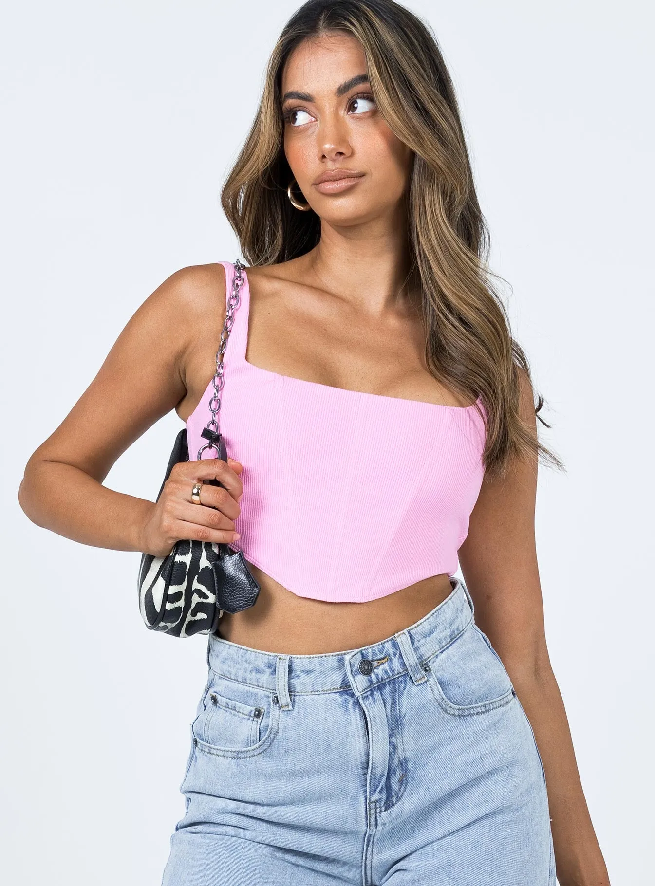Kaeshia Rib Bustier Pink Lower Impact sold by Princess Polly