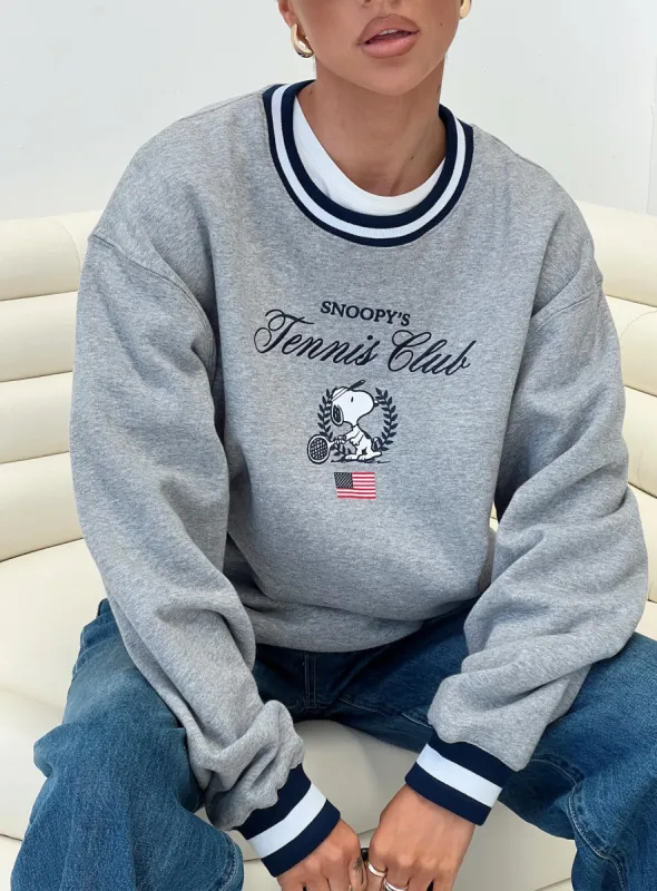 Snoopy Tennis Club Sweater Grey sold by Princess Polly