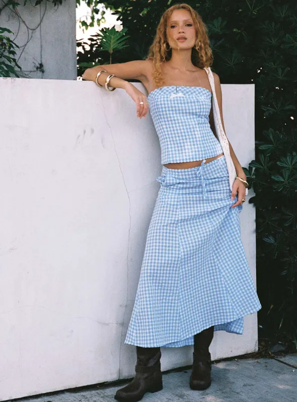 Carmino Maxi Skirt Blue Check sold by Princess Polly