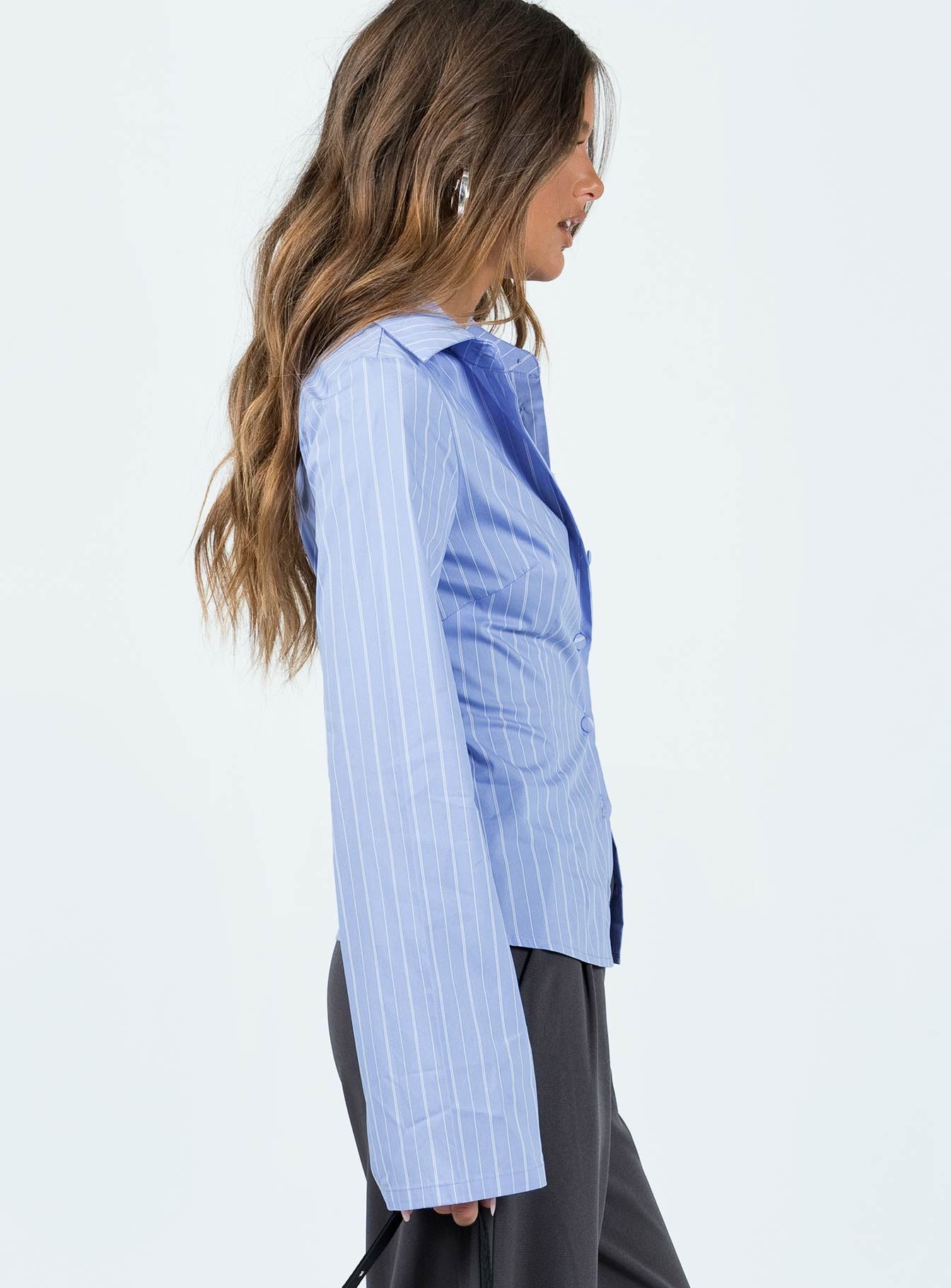 Anni Pinstripe Shirt Blue sold by Princess Polly product image thumbnail 4