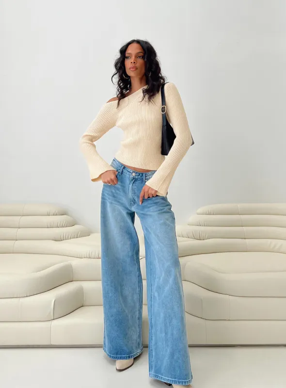 Phillips Cold Shoulder Sweater Cream sold by Princess Polly