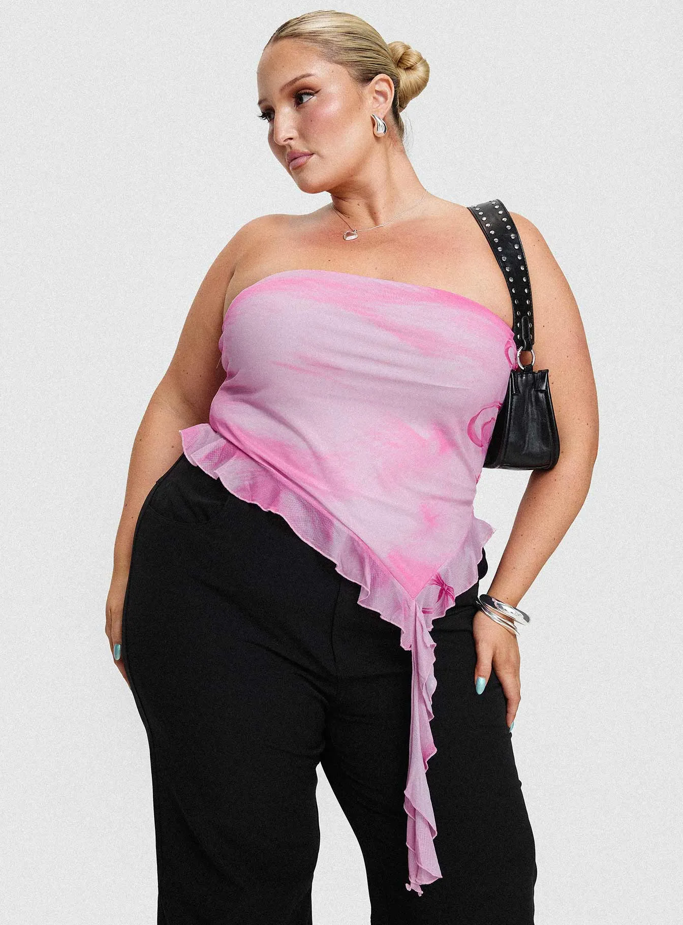 Travessa Asymmetric Tube Top Pink Curve sold by Princess Polly