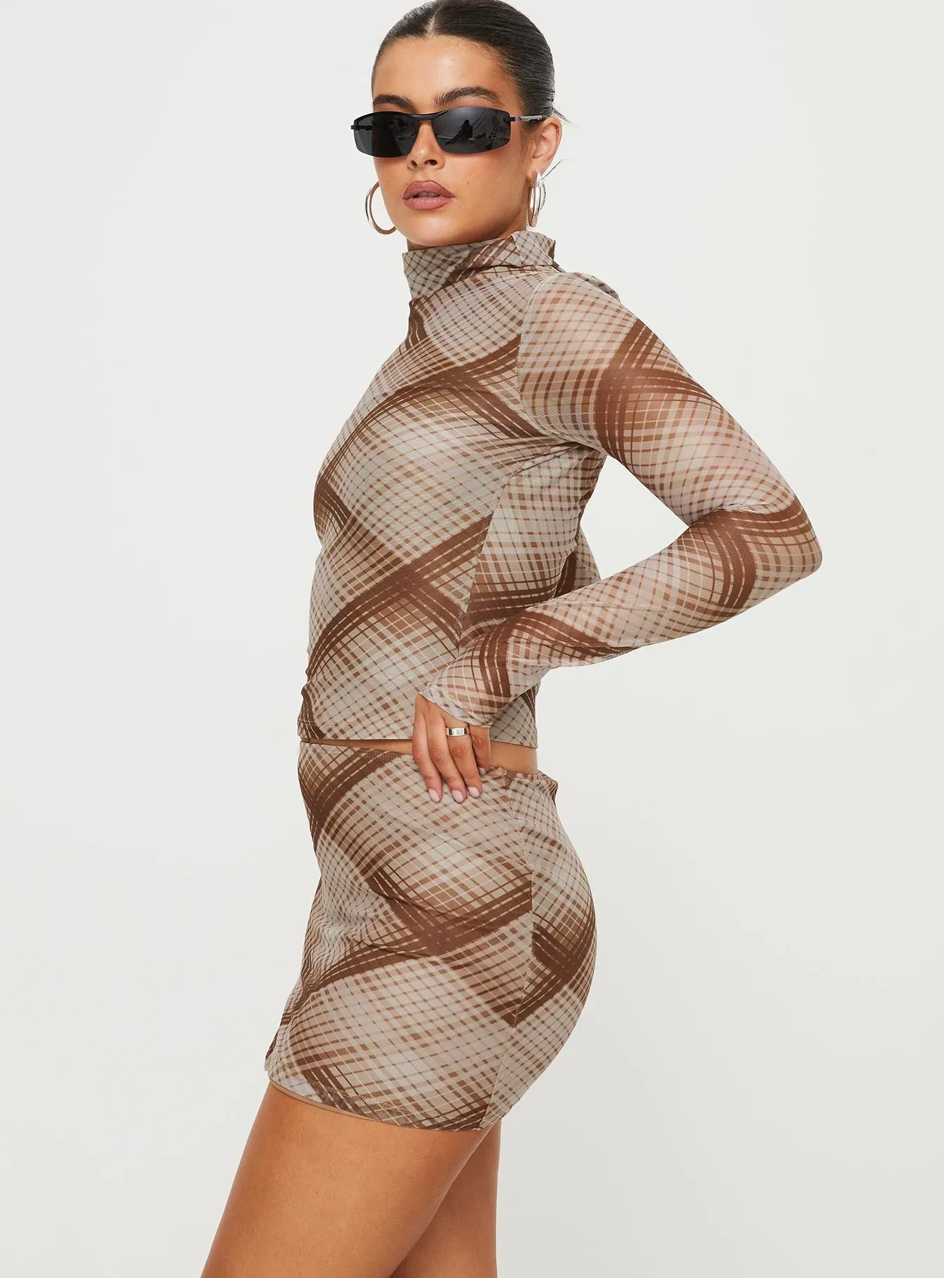 Another Dreamer Mini Skirt Brown Check sold by Princess Polly product image thumbnail 4