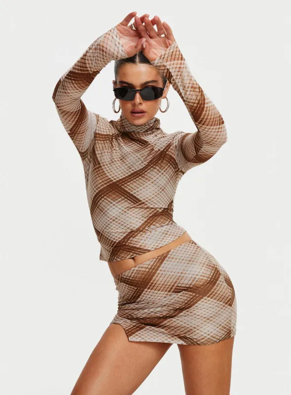 Another Dreamer Mini Skirt Brown Check sold by Princess Polly