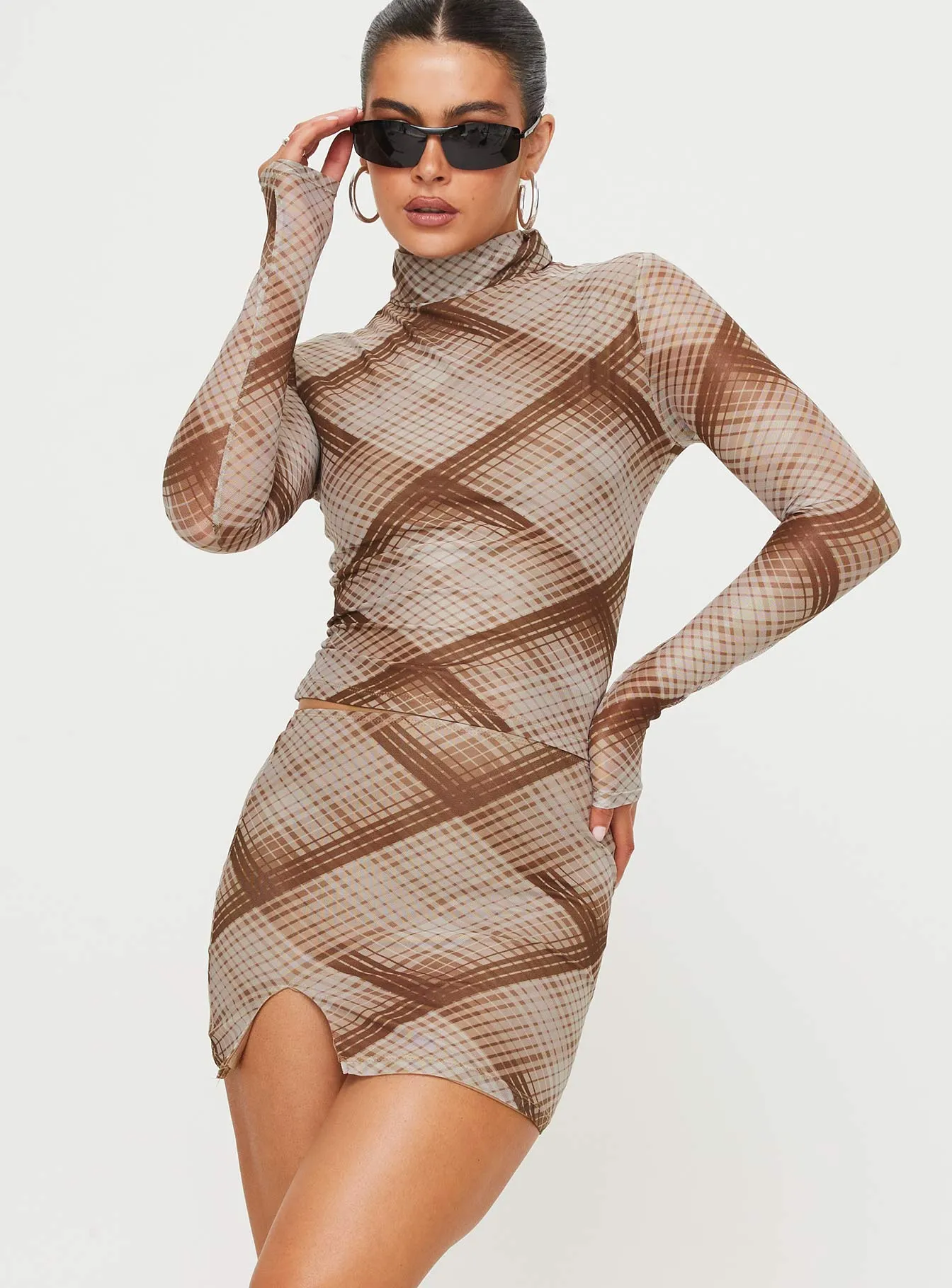 Another Dreamer Mini Skirt Brown Check sold by Princess Polly product image thumbnail 2