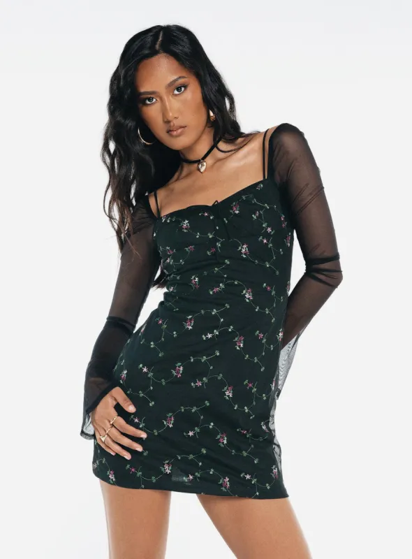 Quinny Long Sleeve Mini Dress Black sold by Princess Polly