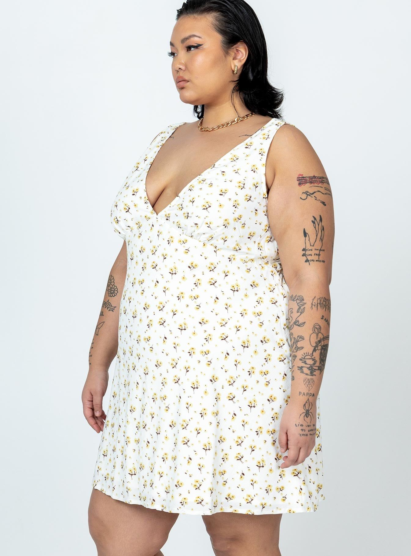 Nellie Mini Dress White / Yellow Floral Curve sold by Princess Polly product image thumbnail 4