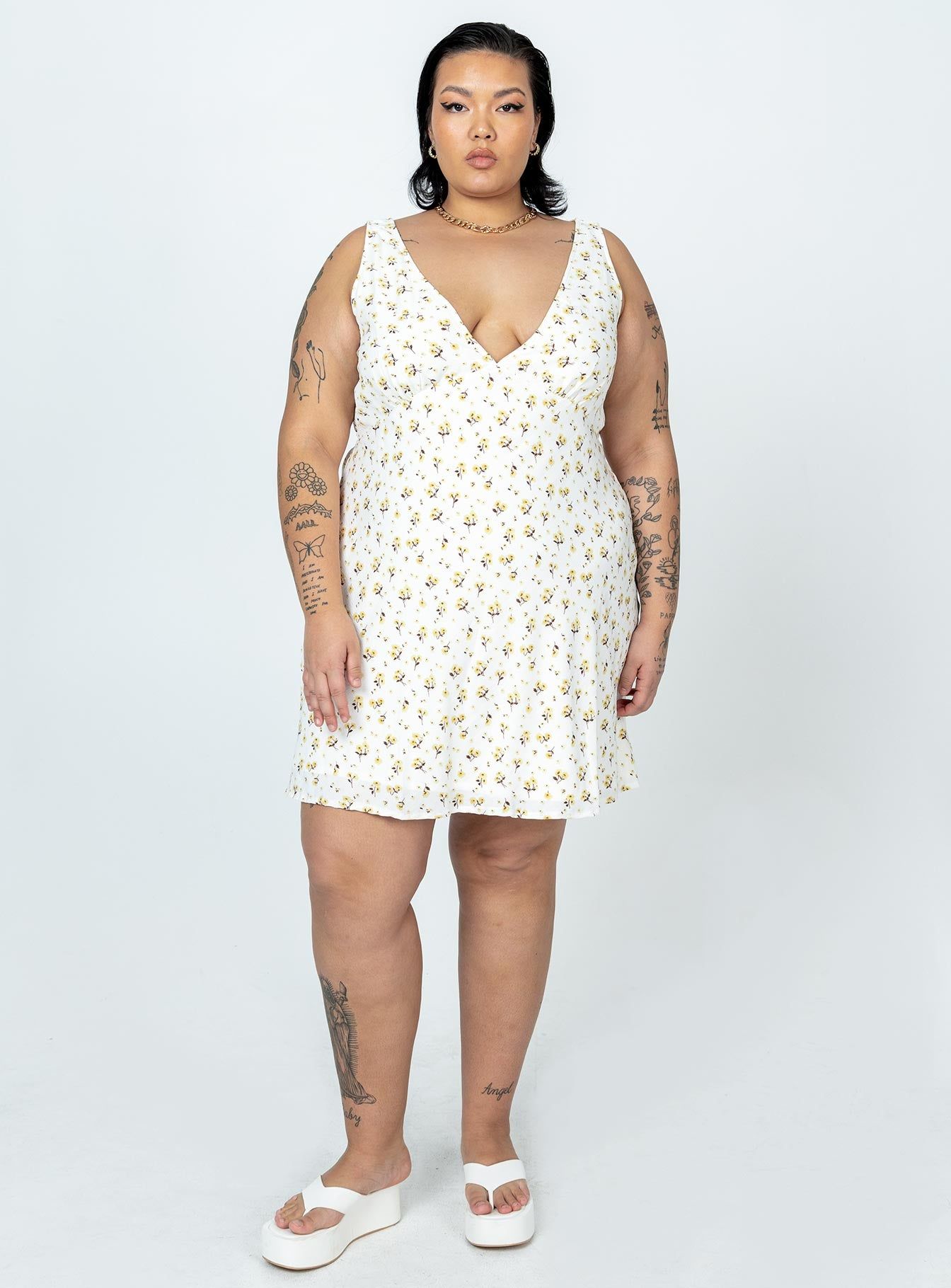 Nellie Mini Dress White / Yellow Floral Curve sold by Princess Polly product image thumbnail 3
