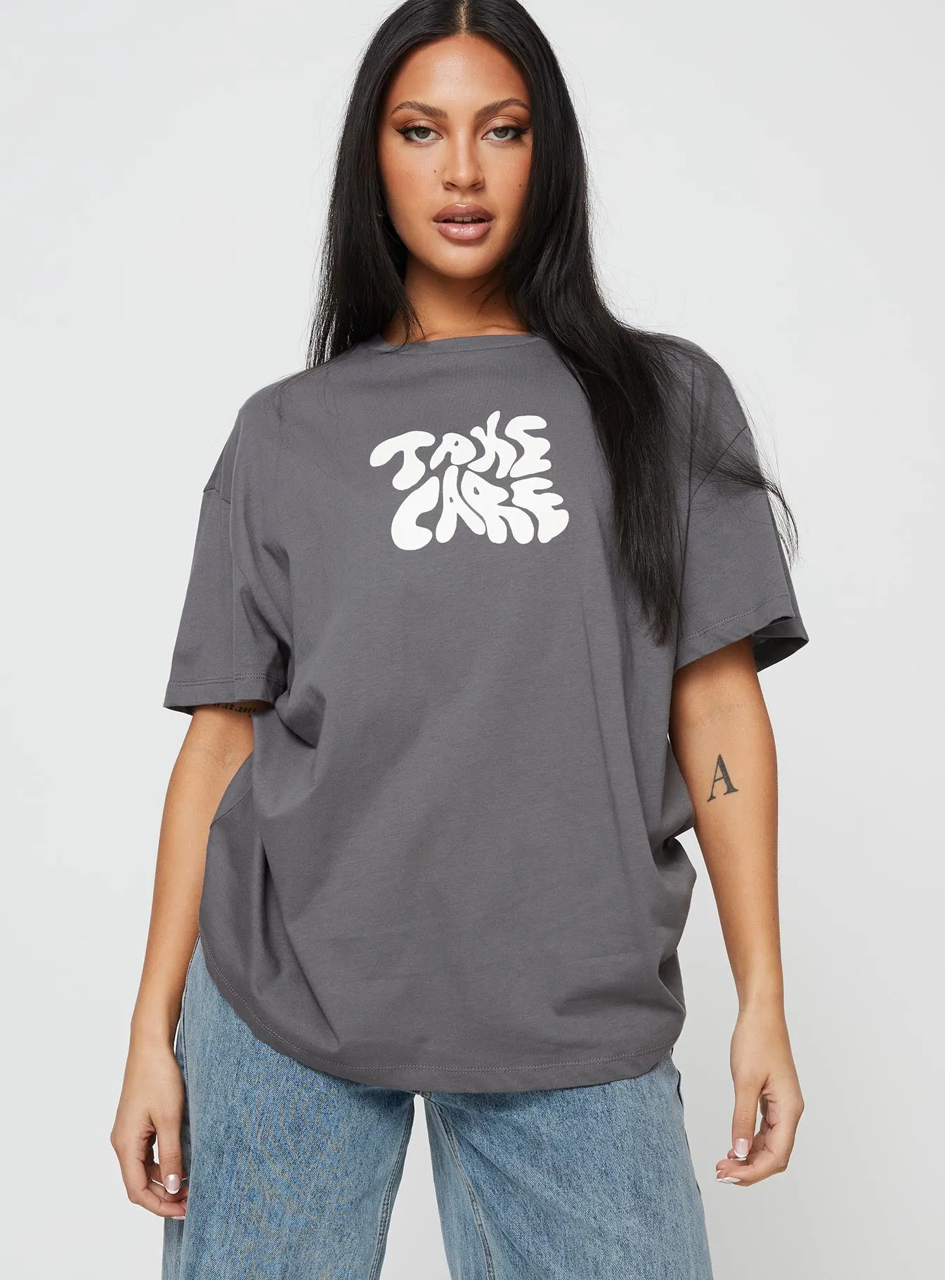 Take Care Oversized Tee Grey sold by Princess Polly product image thumbnail 2