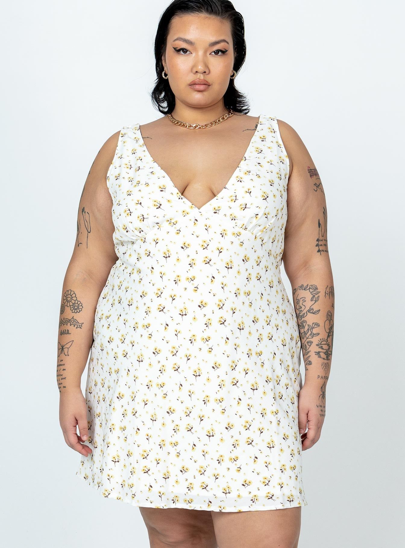 Nellie Mini Dress White / Yellow Floral Curve sold by Princess Polly product image thumbnail 2