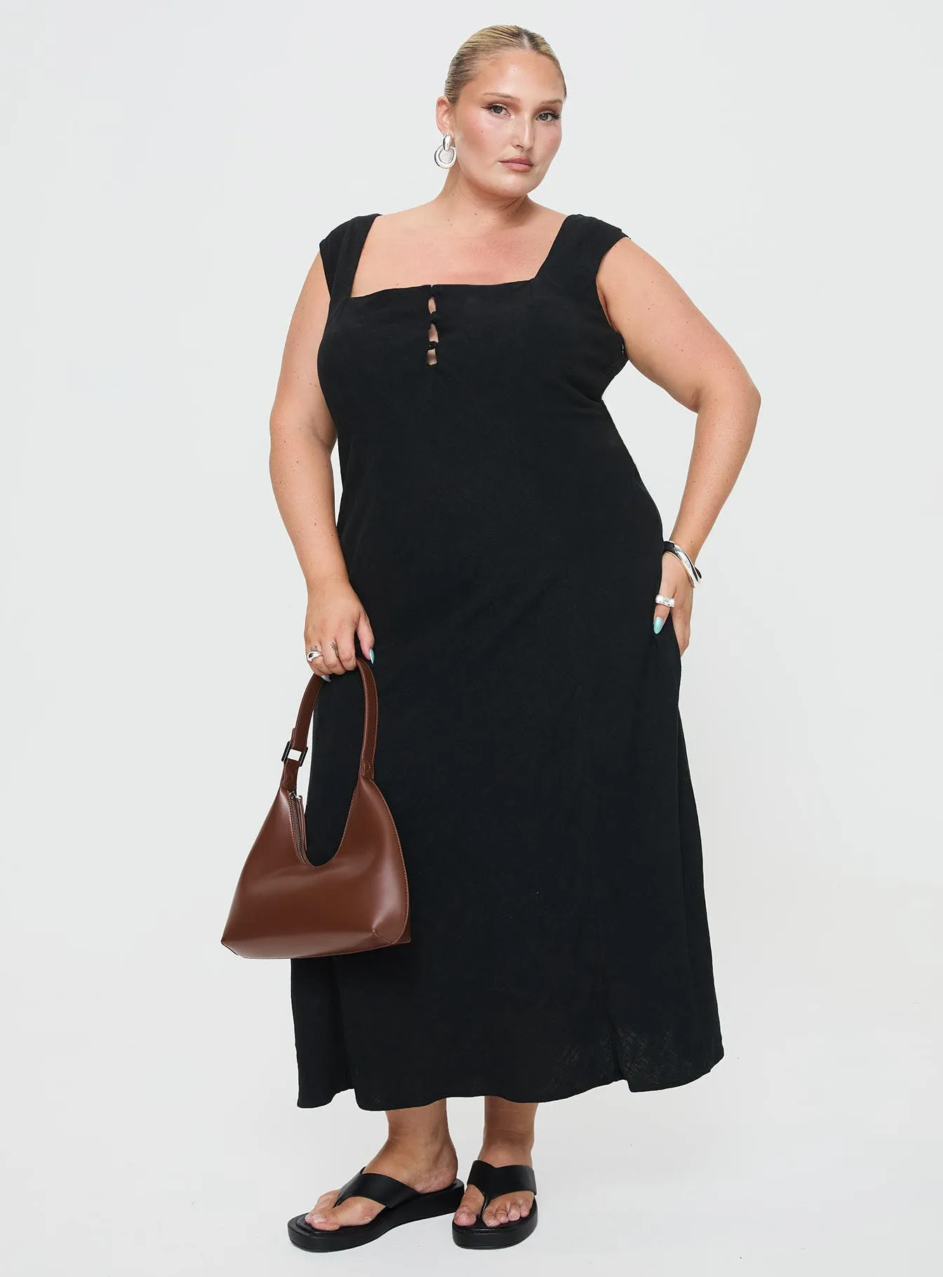 Chosen Girl Linen Blend Maxi Dress Black Curve sold by Princess Polly product image thumbnail 2