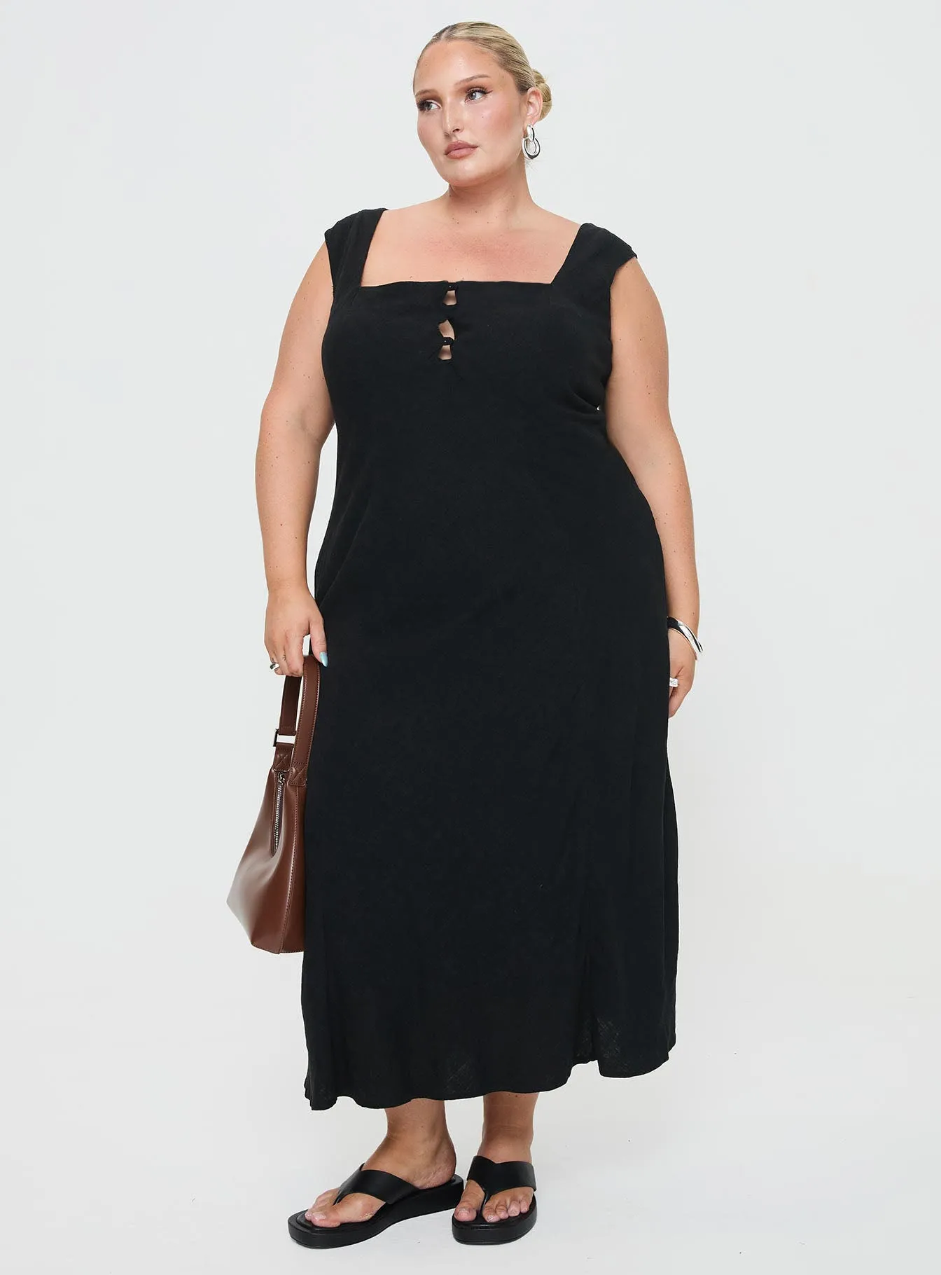 Chosen Girl Linen Blend Maxi Dress Black Curve sold by Princess Polly product image thumbnail 3