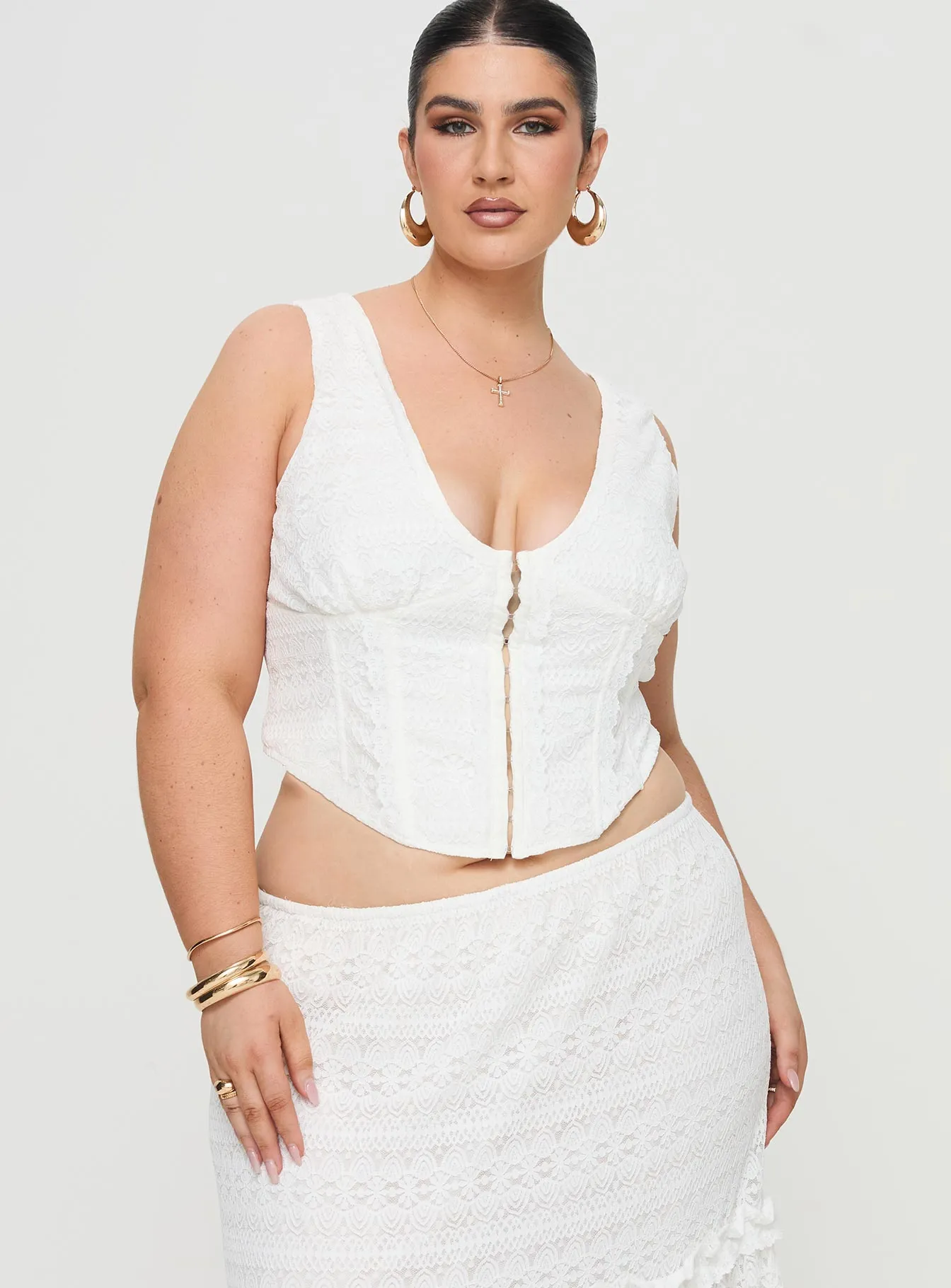 Buttacupe Lace Corset Top White Curve sold by Princess Polly product image thumbnail 2