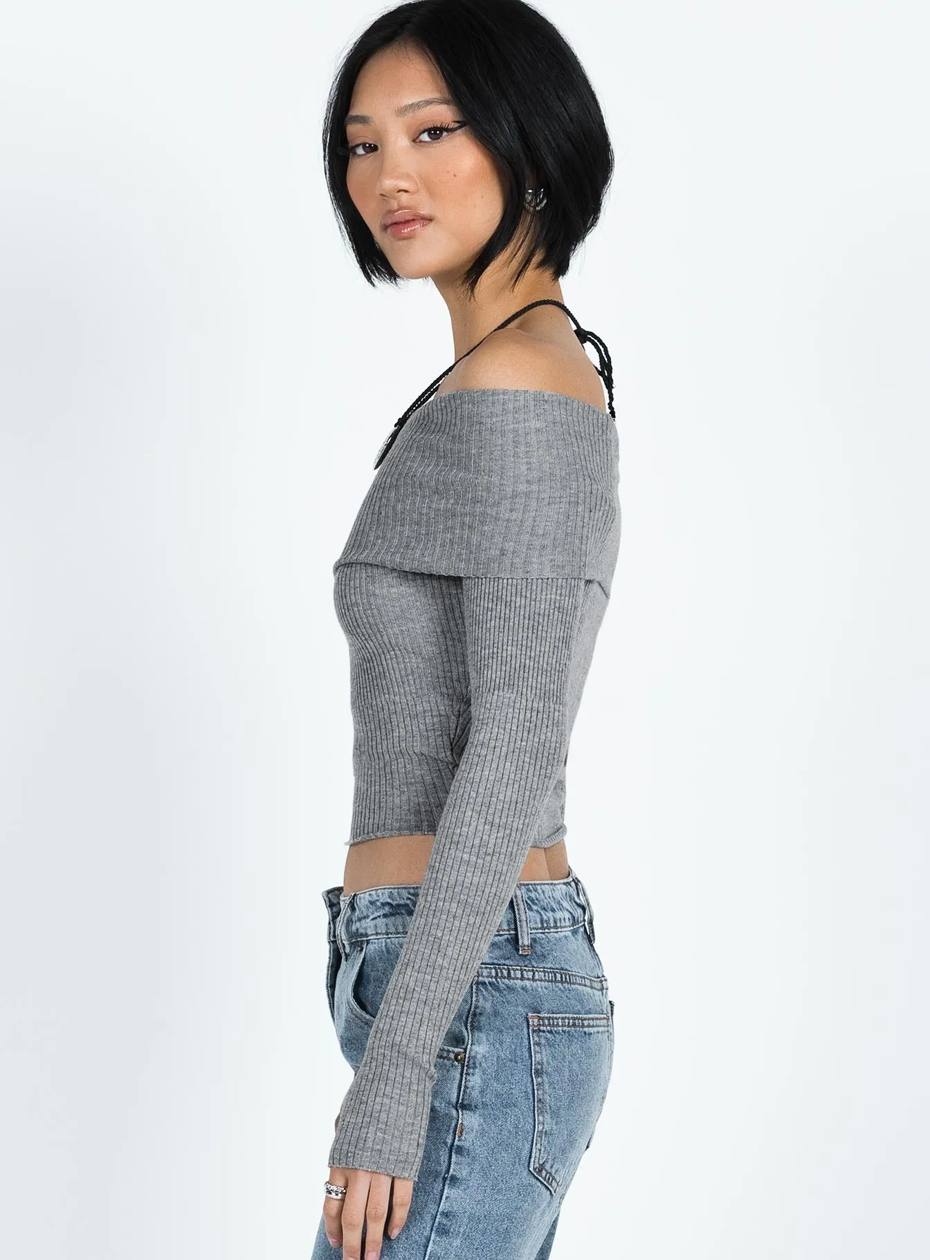 Morley Off Shoulder Sweater Grey Marle sold by Princess Polly product image thumbnail 4