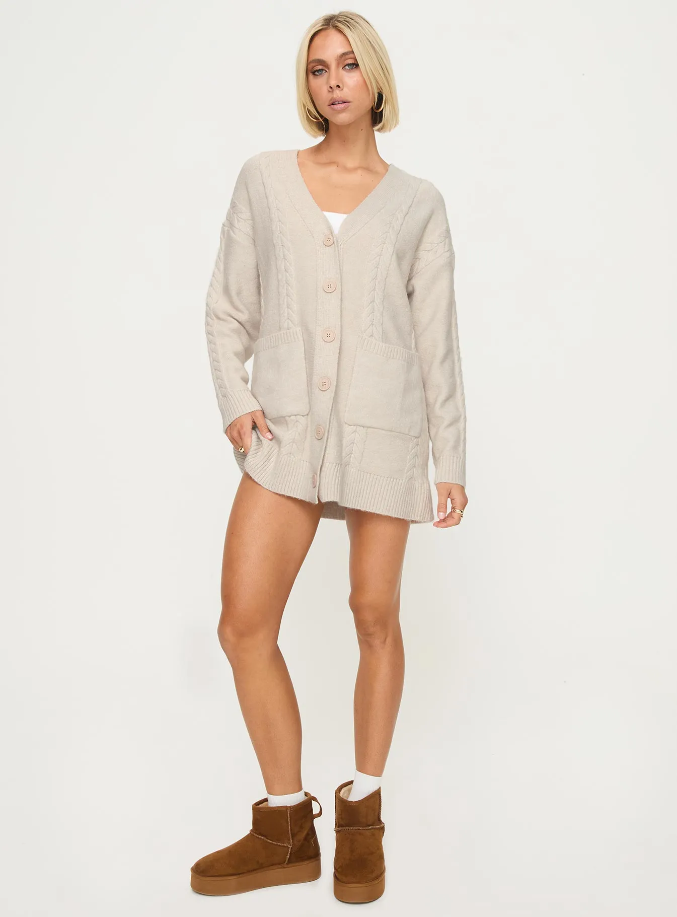 Cardi Long Sleeve Mini Dress Cream sold by Princess Polly product image thumbnail 3