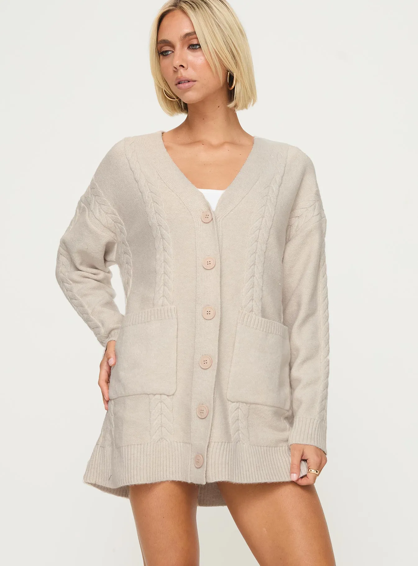 Cardi Long Sleeve Mini Dress Cream sold by Princess Polly product image thumbnail 2