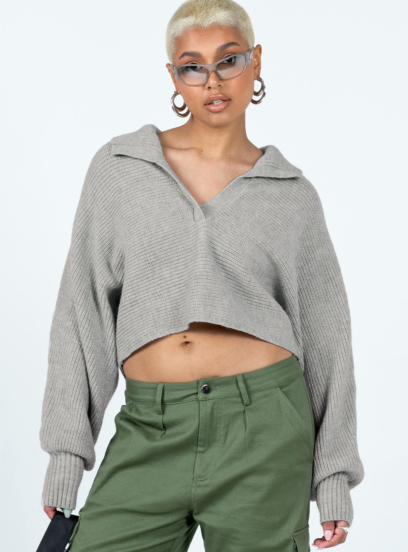 Tiara Cropped Sweater Grey sold by Princess Polly product image thumbnail 2