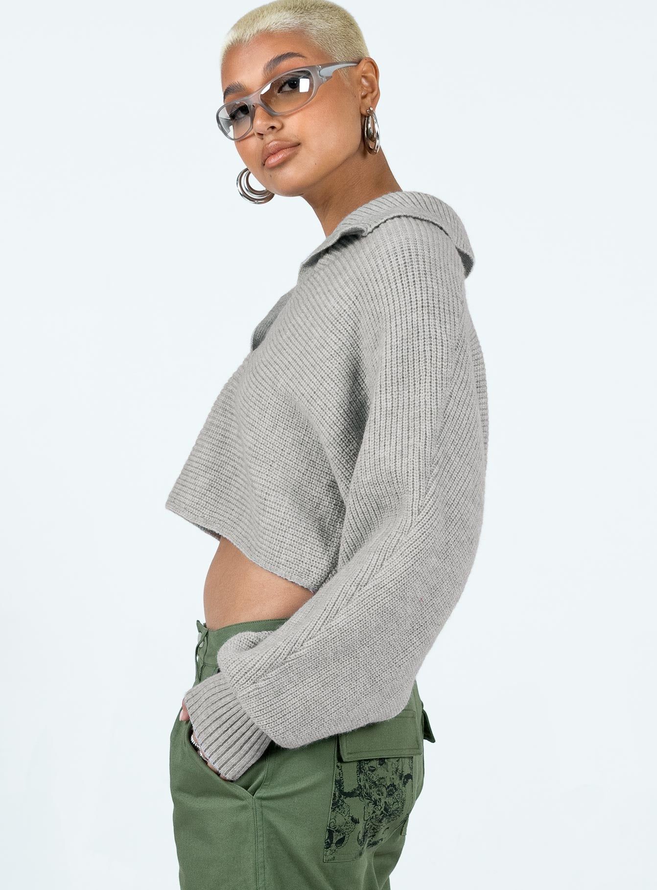 Tiara Cropped Sweater Grey sold by Princess Polly product image thumbnail 4