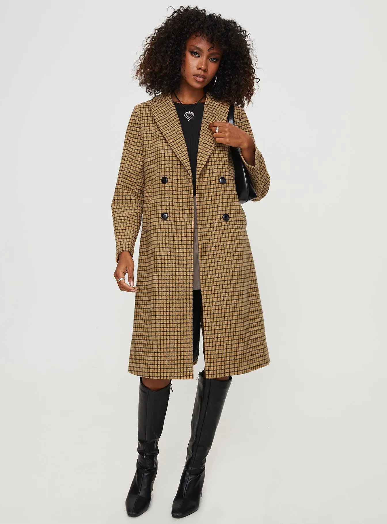 Temperature Longline Coat Brown Plaid sold by Princess Polly product image thumbnail 2