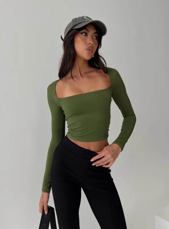 Back In Time Long Sleeve Top Olive sold by Princess Polly