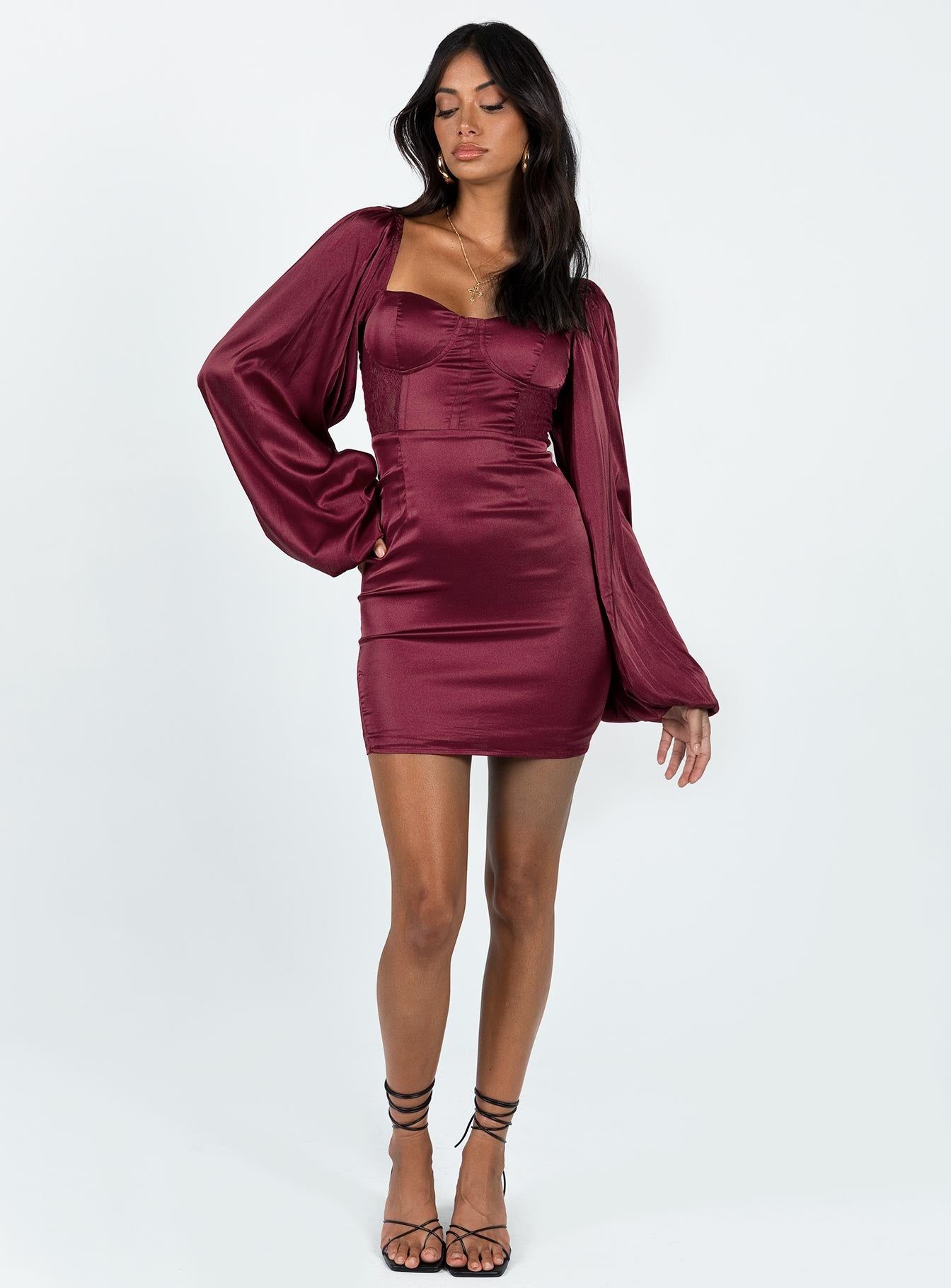 Karuah Long Sleeve Mini Dress Burgundy sold by Princess Polly product image thumbnail 4