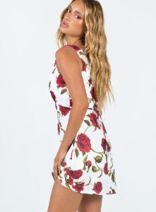 Nellie Mini Dress White / Red Floral sold by Princess Polly