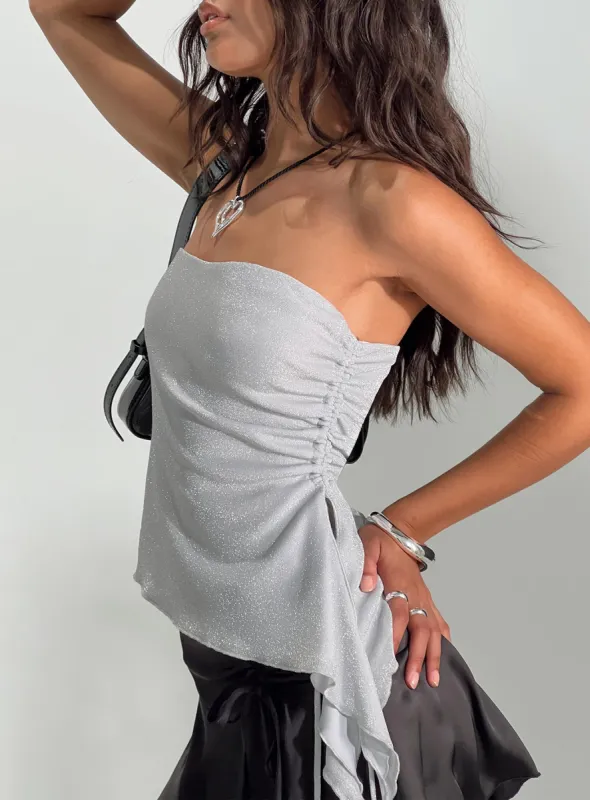 Zechariah Strapless Top Silver sold by Princess Polly