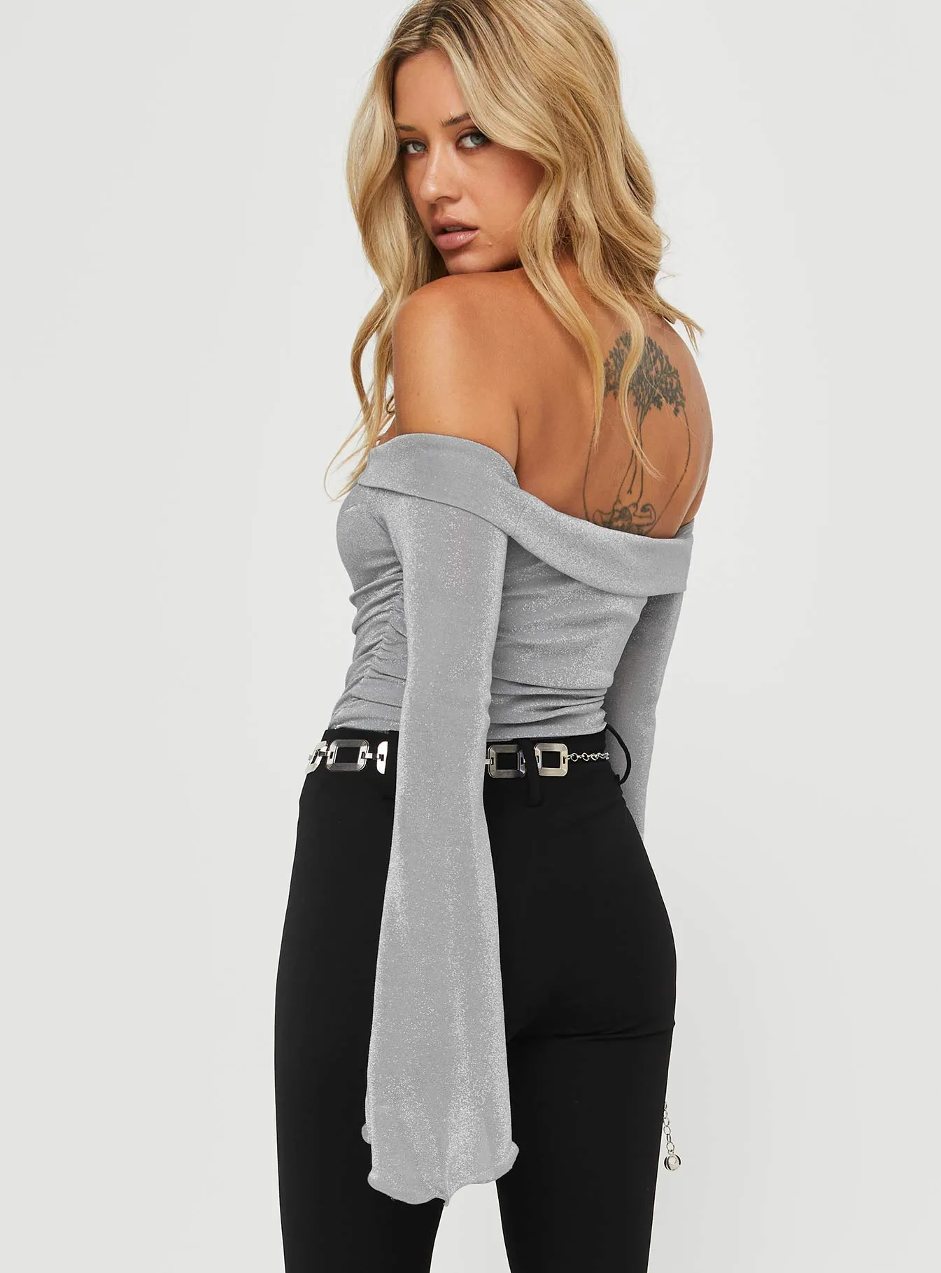 Tullo Off The Shoulder Bodysuit Grey sold by Princess Polly product image thumbnail 4
