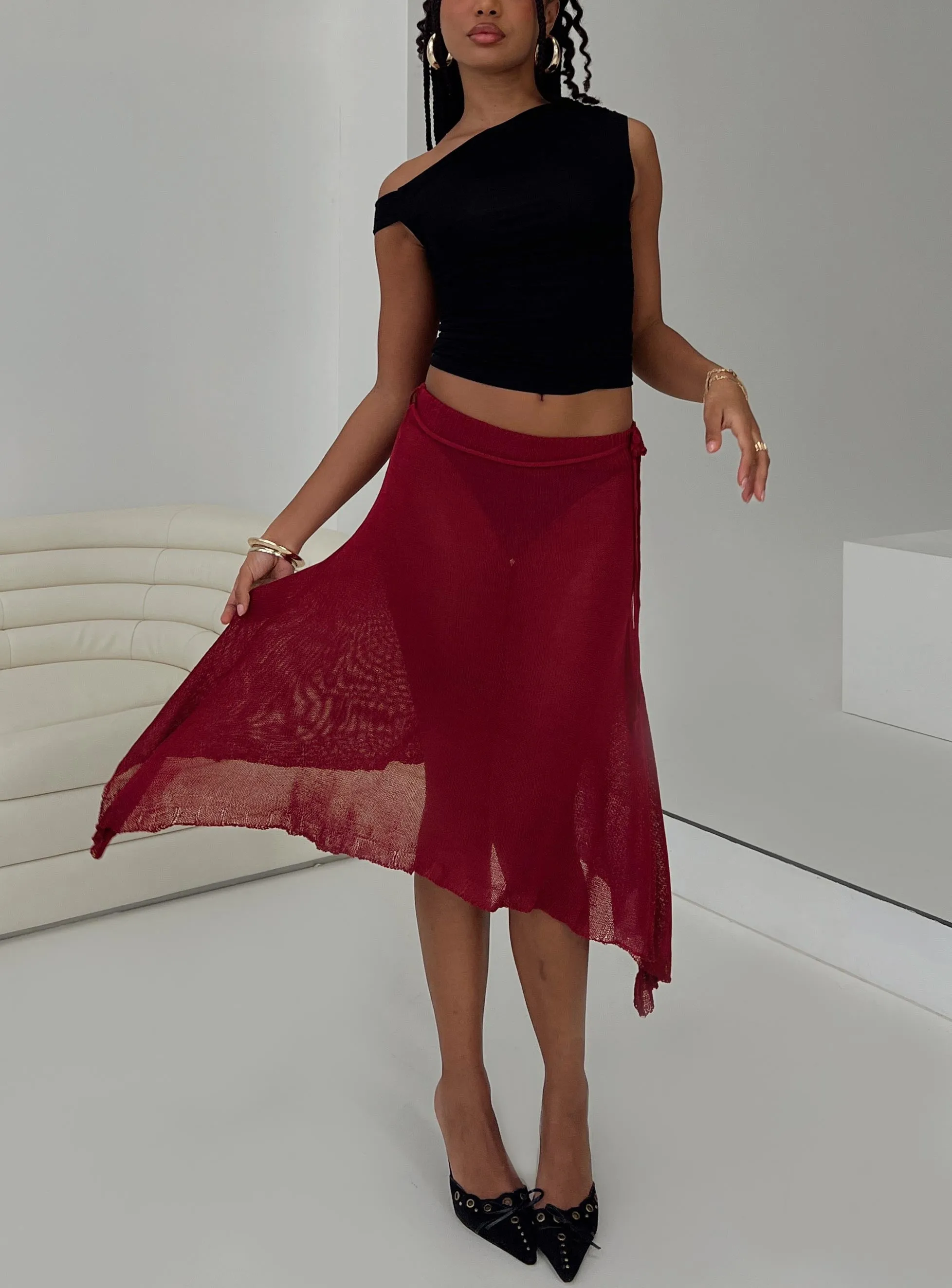 Leysa Midi Skirt Red sold by Princess Polly
