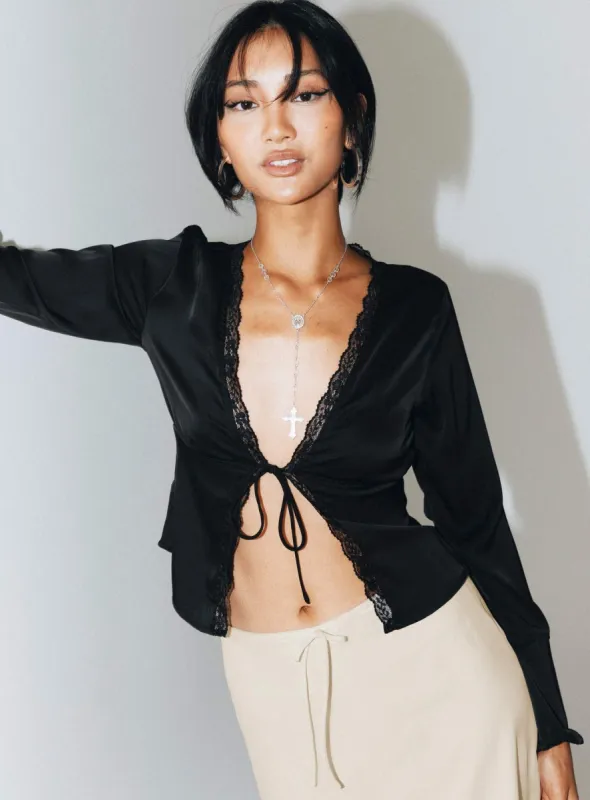 Hunton Long Sleeve Top Black sold by Princess Polly