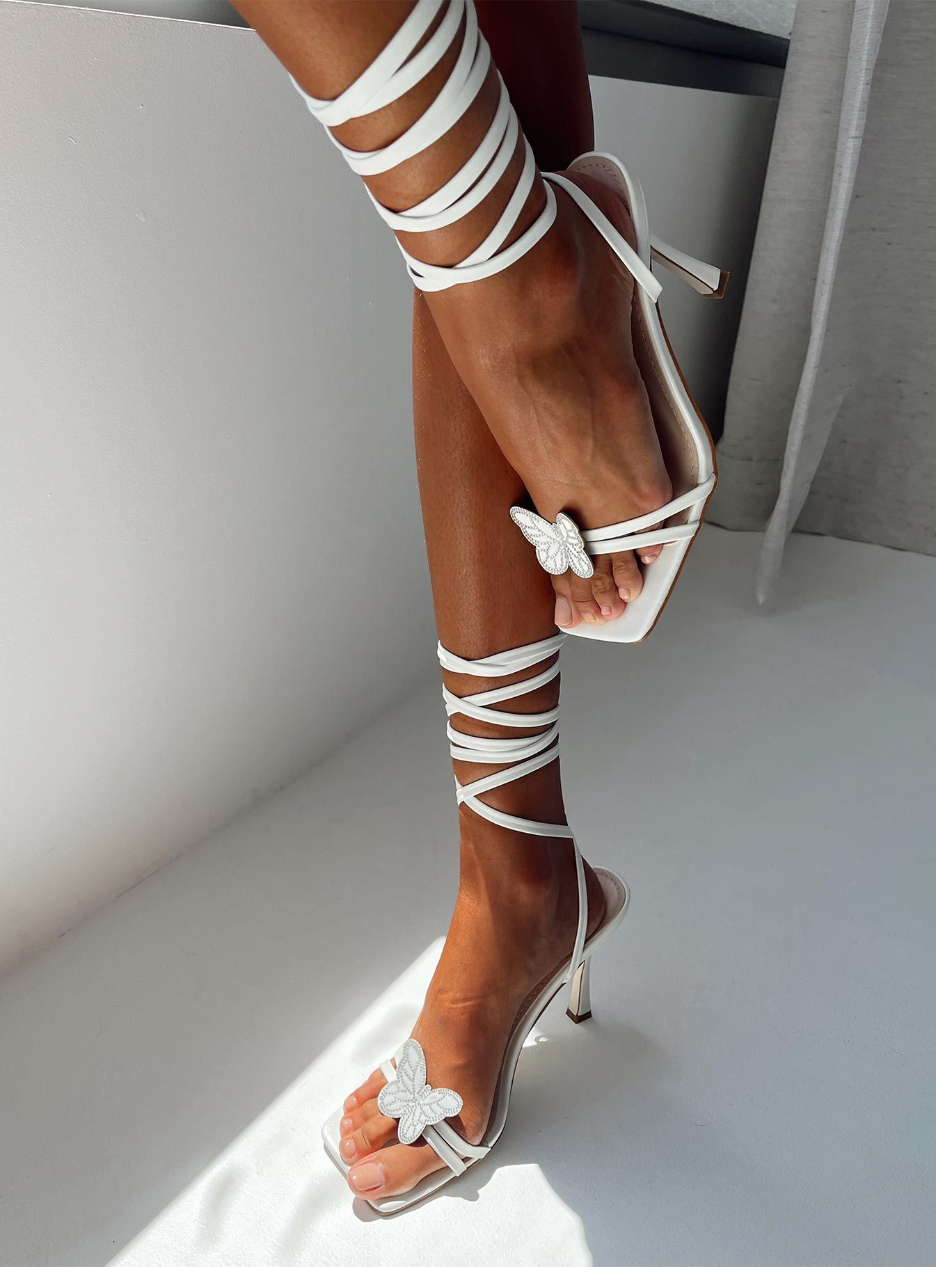 Lamina Strappy Heels White sold by Princess Polly