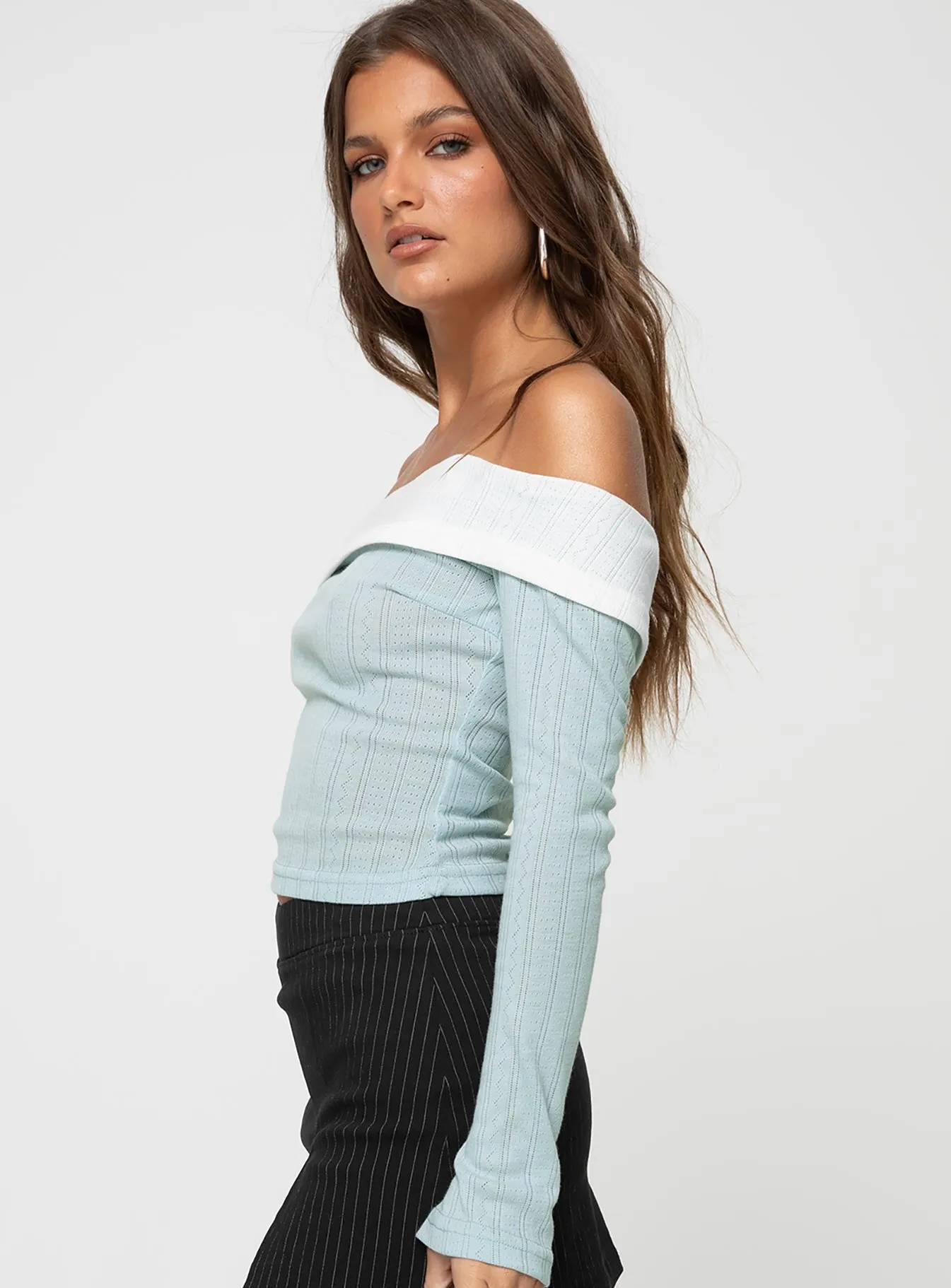 Lylan Off The Shoulder Top Blue sold by Princess Polly product image thumbnail 3