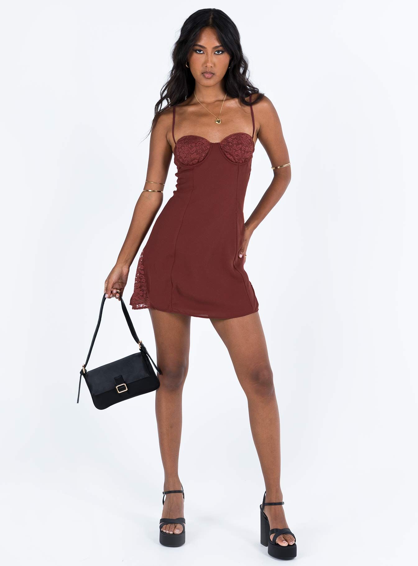 Laysan Lace Mini Dress Burgundy sold by Princess Polly product image thumbnail 3
