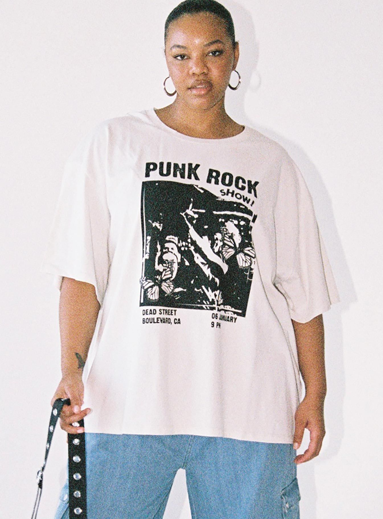 Punk Rock Show Oversized Tee Grey Curve sold by Princess Polly