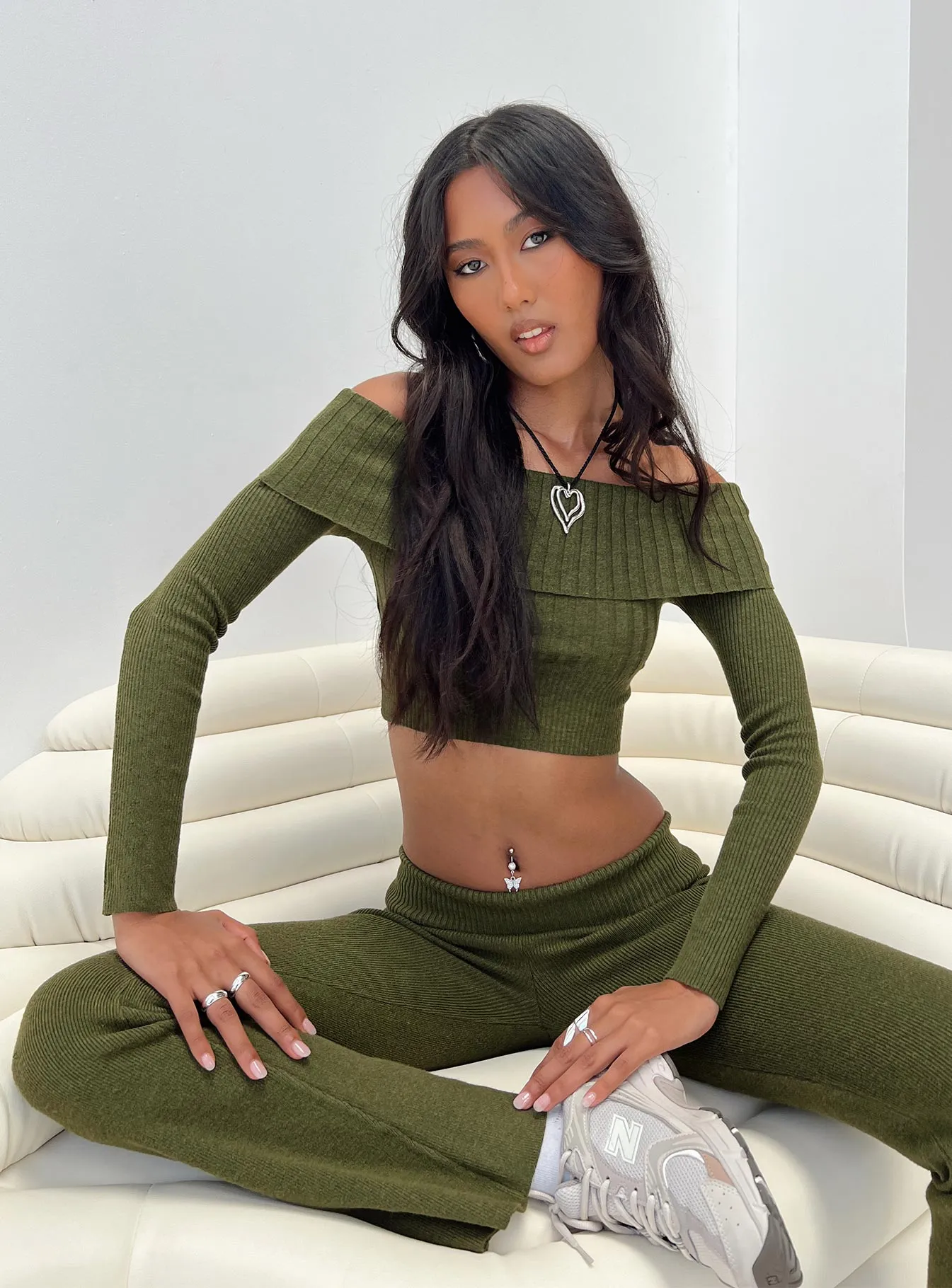 Tagula Off The Shoulder Top Green sold by Princess Polly
