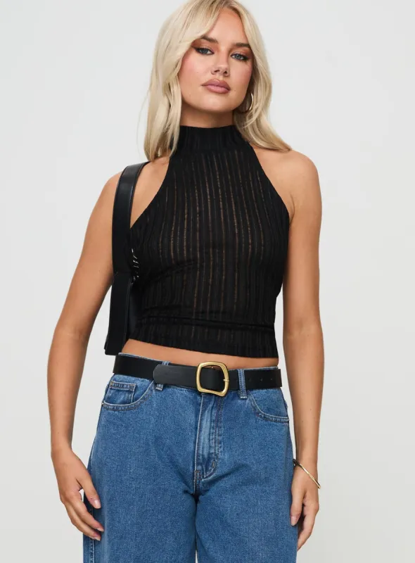 Zephria Sheer Halter Top Black sold by Princess Polly