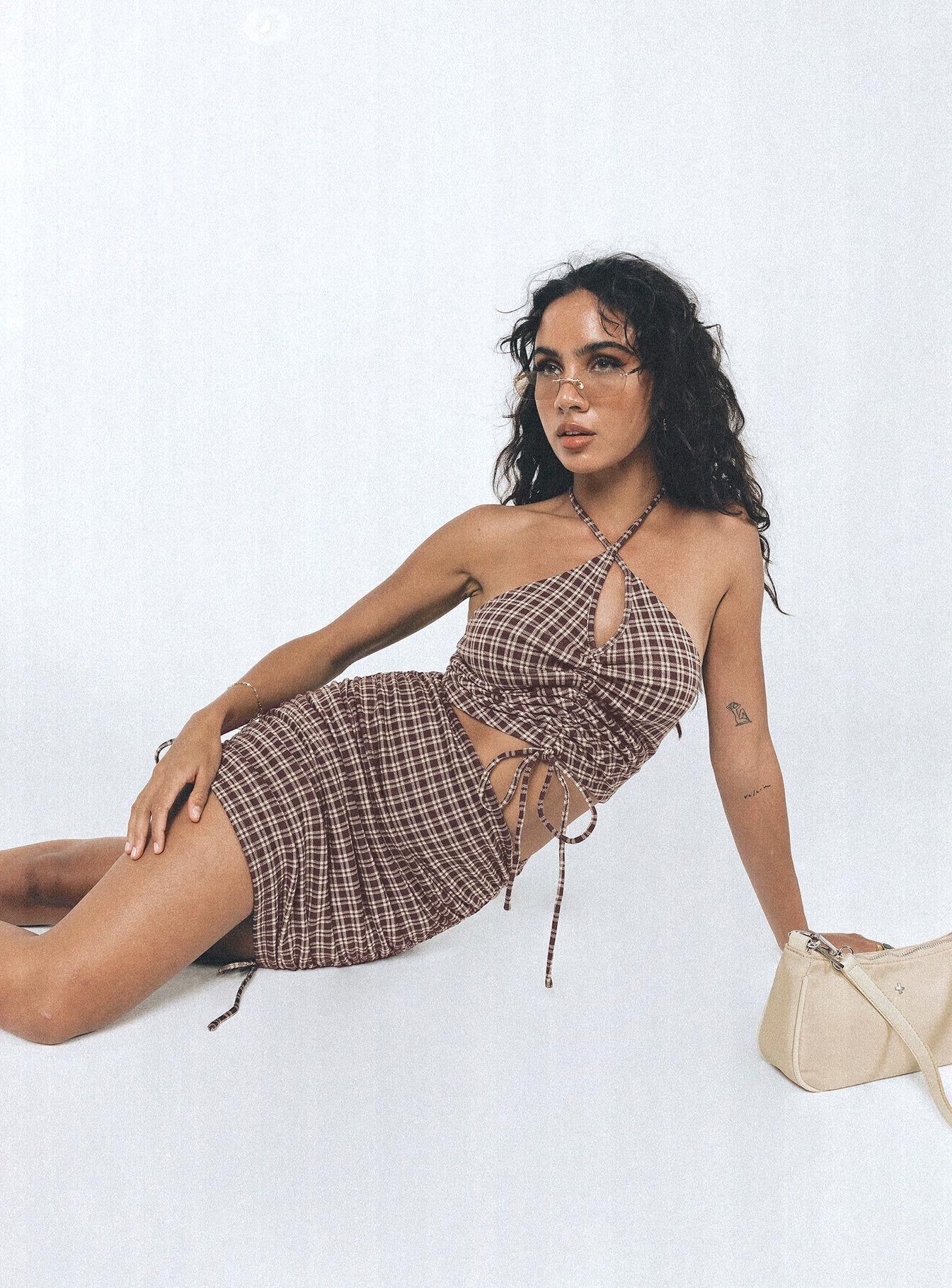 Nothing More Set Brown Check sold by Princess Polly