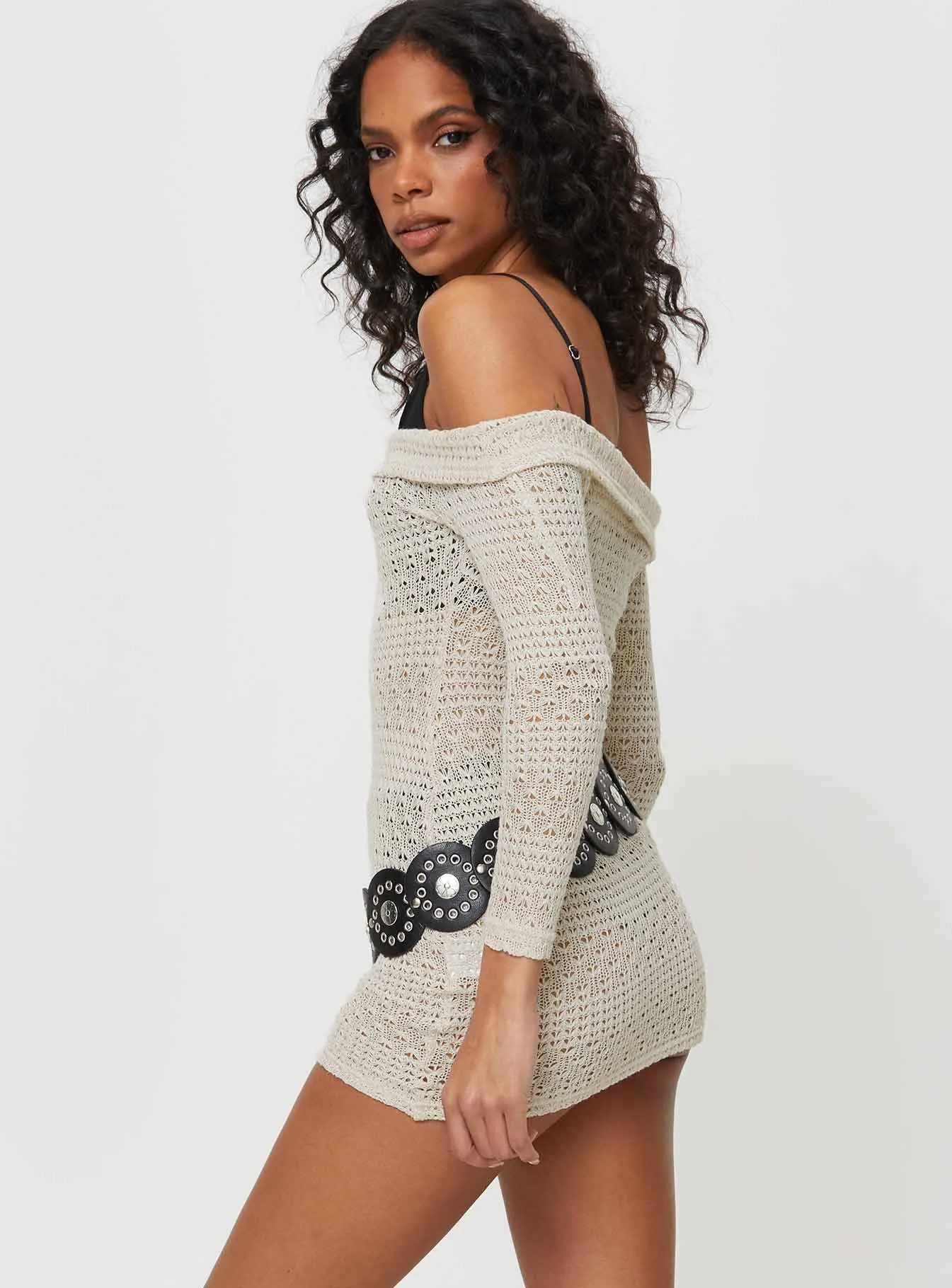 Harrien Off The Shoulder Mini Dress Beige sold by Princess Polly product image thumbnail 4