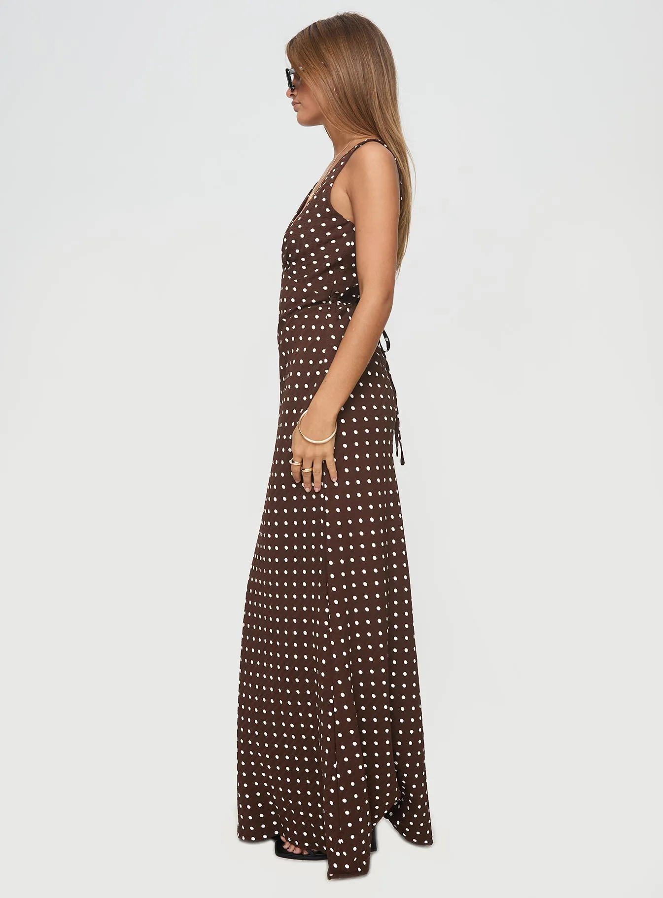 Nellie Maxi Dress Brown Polka Dot sold by Princess Polly product image thumbnail 4